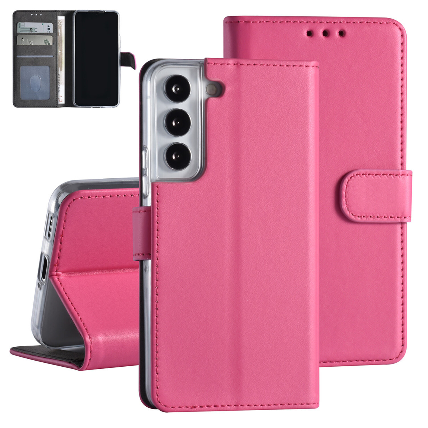passend für Samsung Galaxy S22 Book-Case Hül - Kartenhalter - Magnetverschluss - Hot Pink