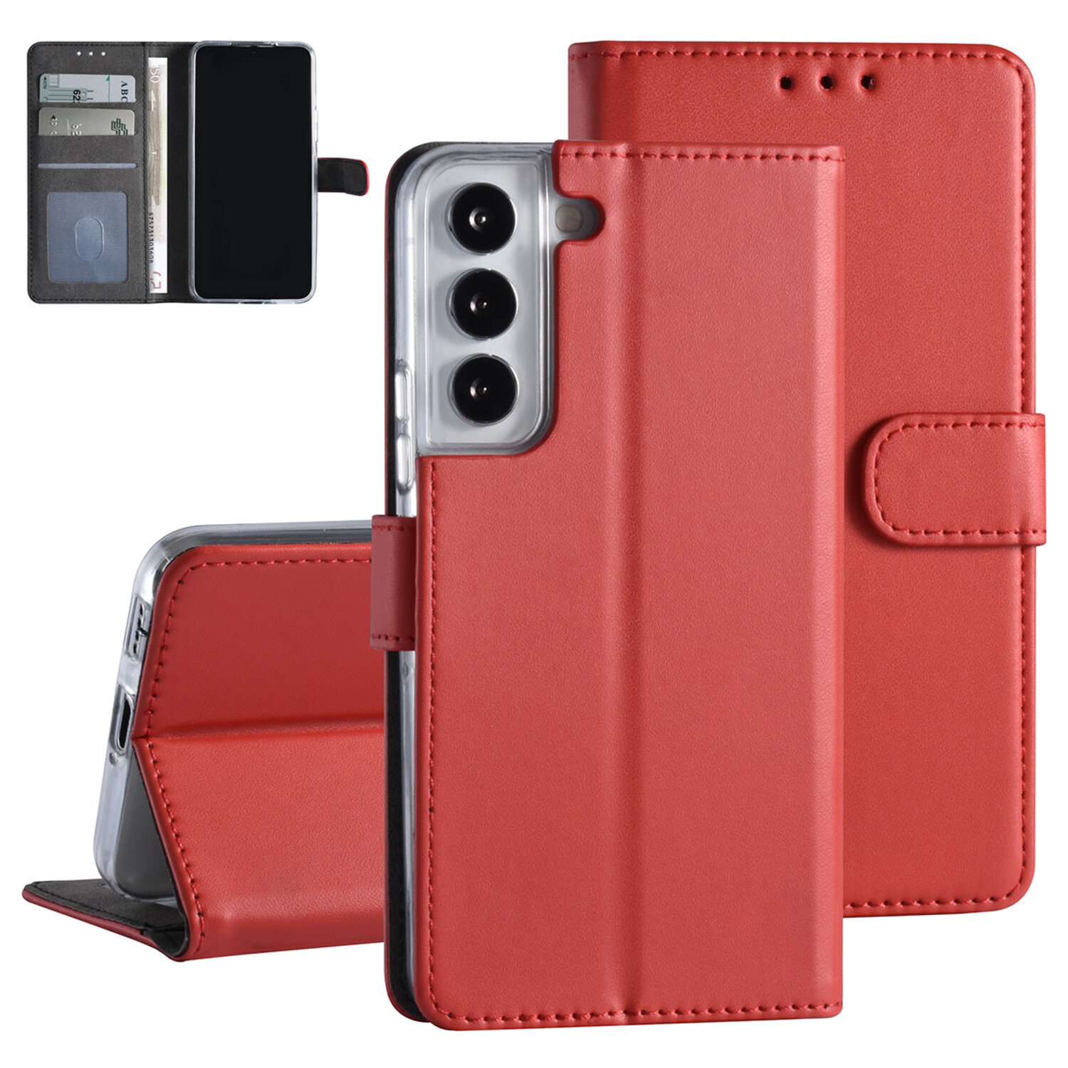 passend für Samsung Galaxy S22 Book-Case Hül - Kartenhalter - Magnetverschluss - Rot