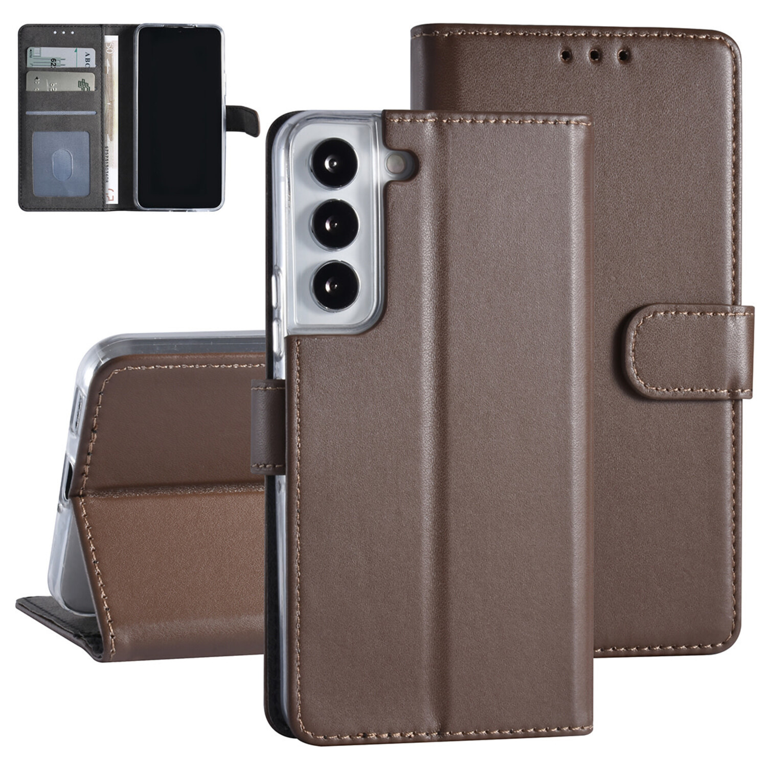 passend für Samsung Galaxy S22 Book-Case Hül - Kartenhalter - Magnetverschluss - Braun