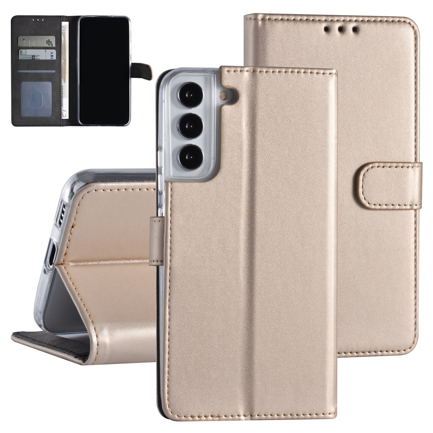 passend für Samsung Galaxy S22 Plus Book-Case Hül - Kartenhalter - Magnetverschluss - Gold