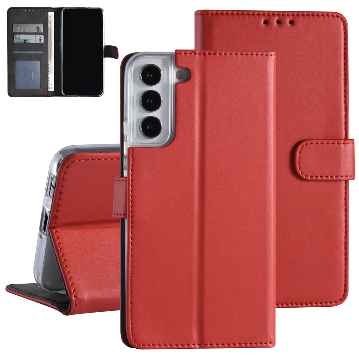 passend für Samsung Galaxy S22 Plus Book-Case Hül - Kartenhalter - Magnetverschluss - Rot