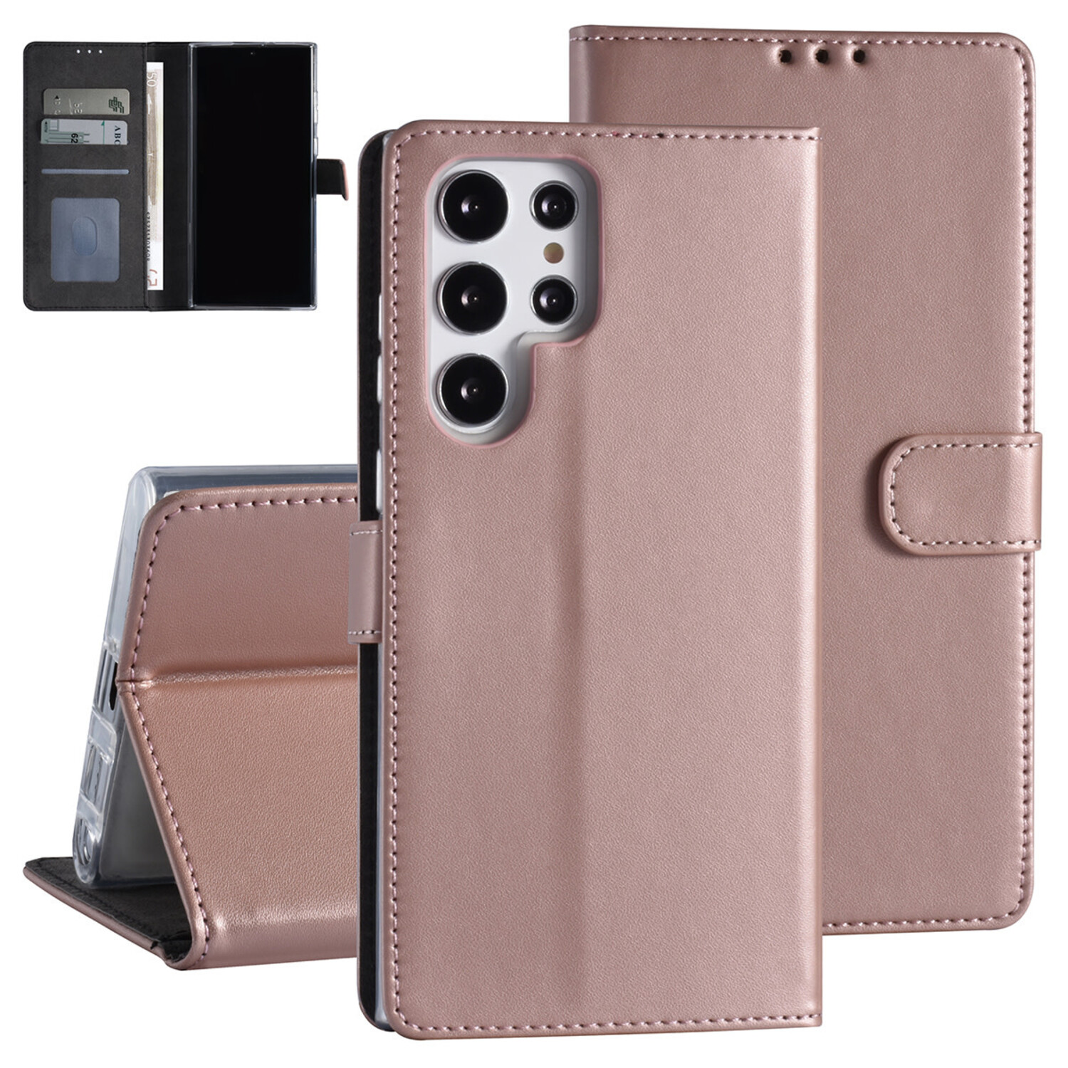 passend für Samsung Galaxy S22 Ultra Book-Case Hül - Kartenhalter - Magnetverschluss - Rose Gold