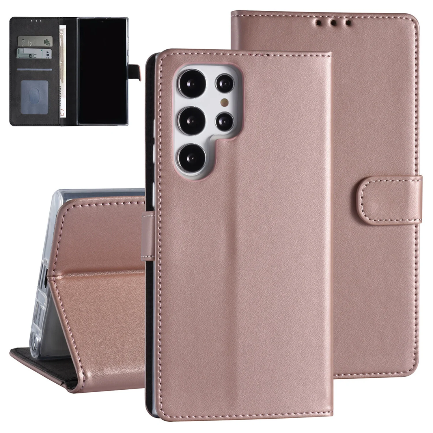passend für Samsung Galaxy S22 Ultra Book-Case Hül - Kartenhalter - Magnetverschluss - Rose Gold