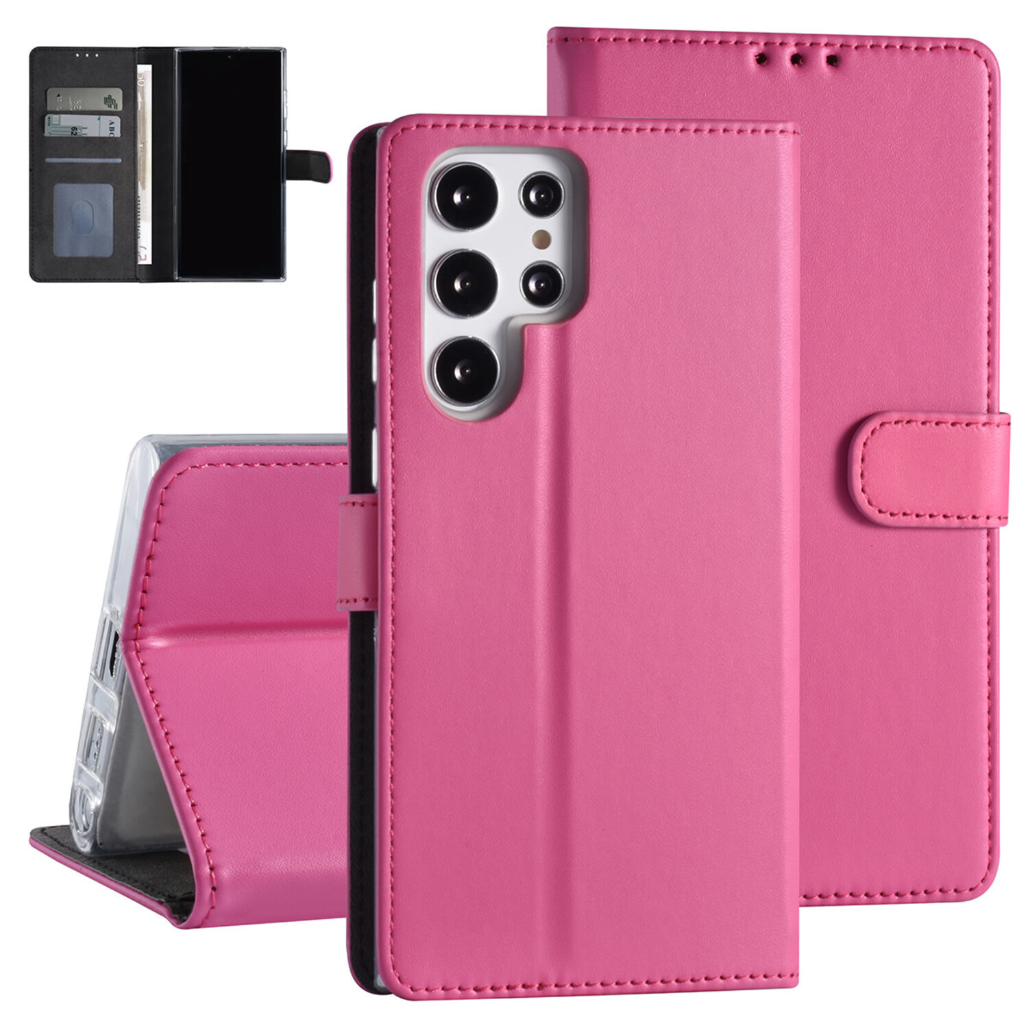 passend für Samsung Galaxy S22 Ultra Book-Case Hül - Kartenhalter - Magnetverschluss - Hot Pink