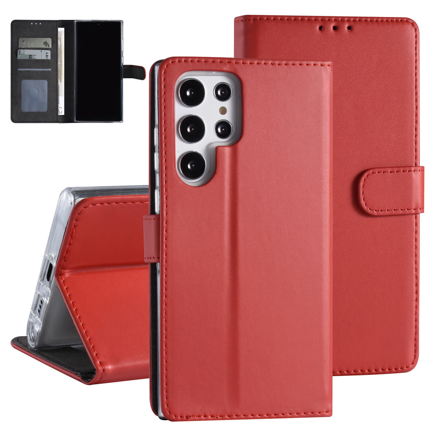 passend für Samsung Galaxy S22 Ultra Book-Case Hül - Kartenhalter - Magnetverschluss - Rot