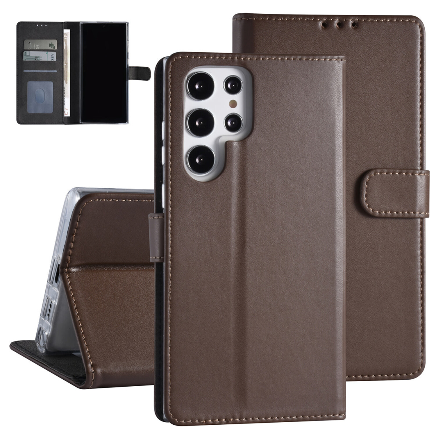 passend für Samsung Galaxy S22 Ultra Book-Case Hül - Kartenhalter - Magnetverschluss - Braun