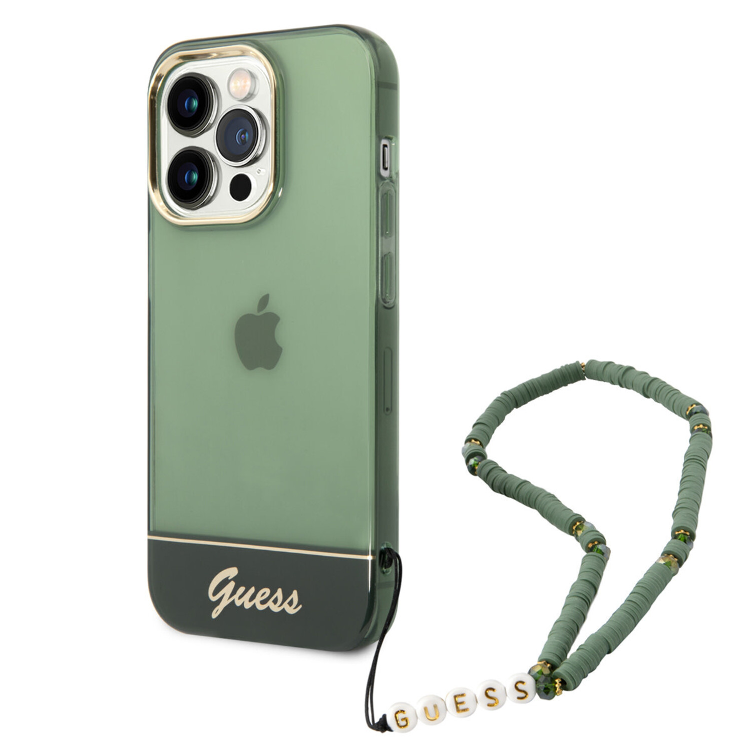 Guess Guess iPhone 14 Pro Hardcase Hülle - Durchscheinend - mit Riemen - Grün