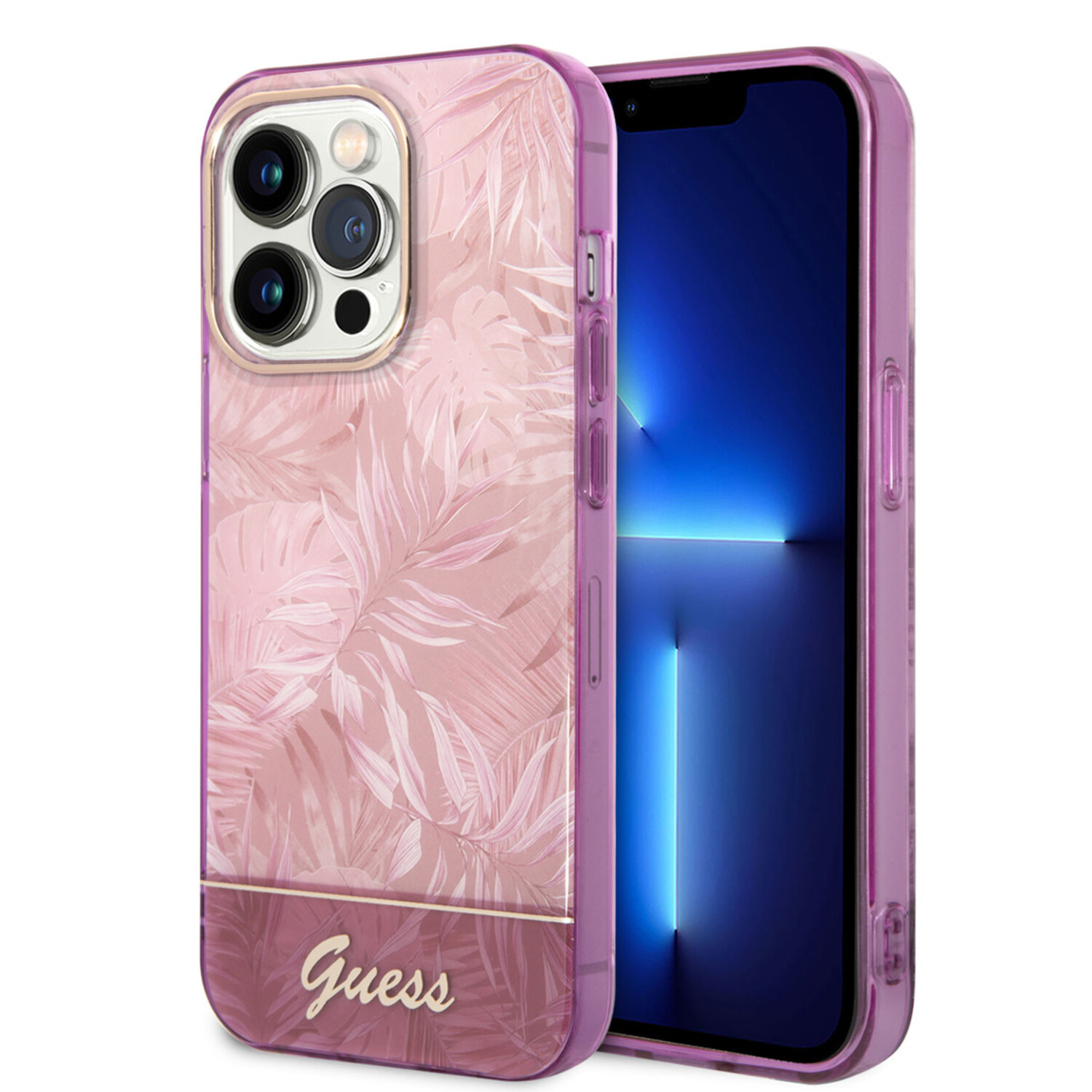 Guess Guess iPhone 14 Pro Hardcase Hülle - Dschungel-Sammlung - Rosa