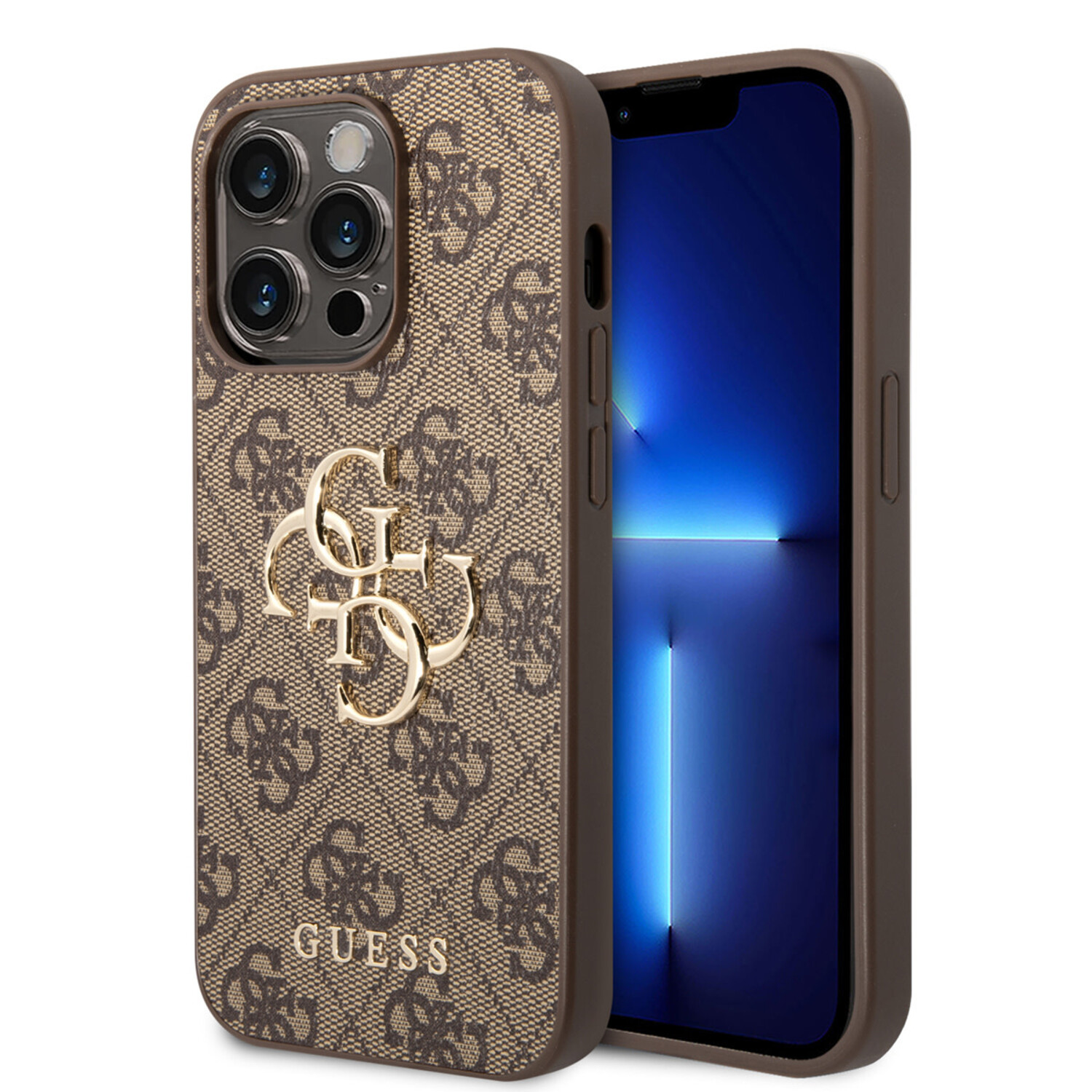 Guess Guess iPhone 14 Pro Max Hardcase Hülle - 4G - Big Metal Logo - Braun
