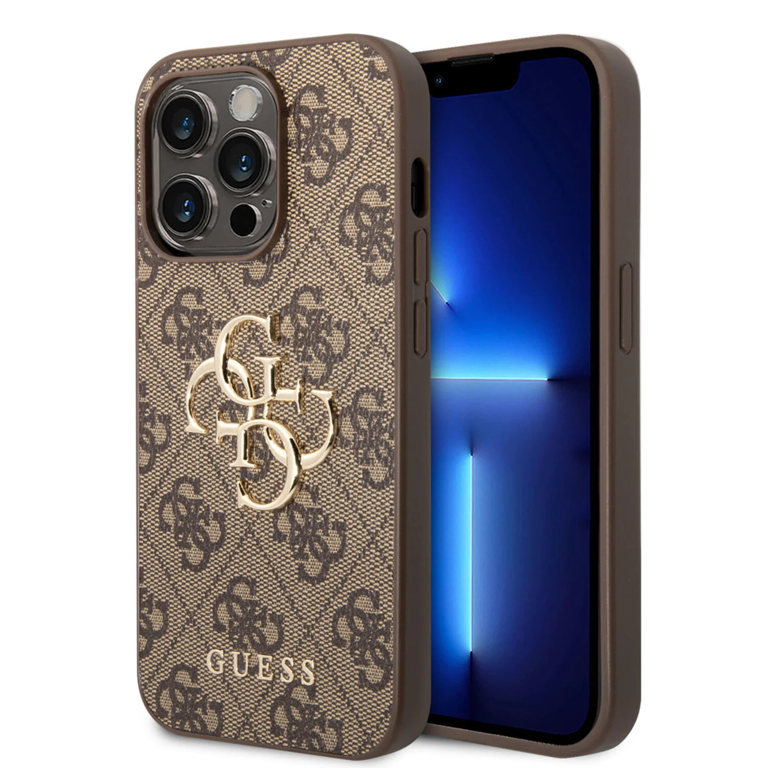 Guess Guess iPhone 14 Pro Max Hardcase Hülle - 4G - Big Metal Logo - Braun