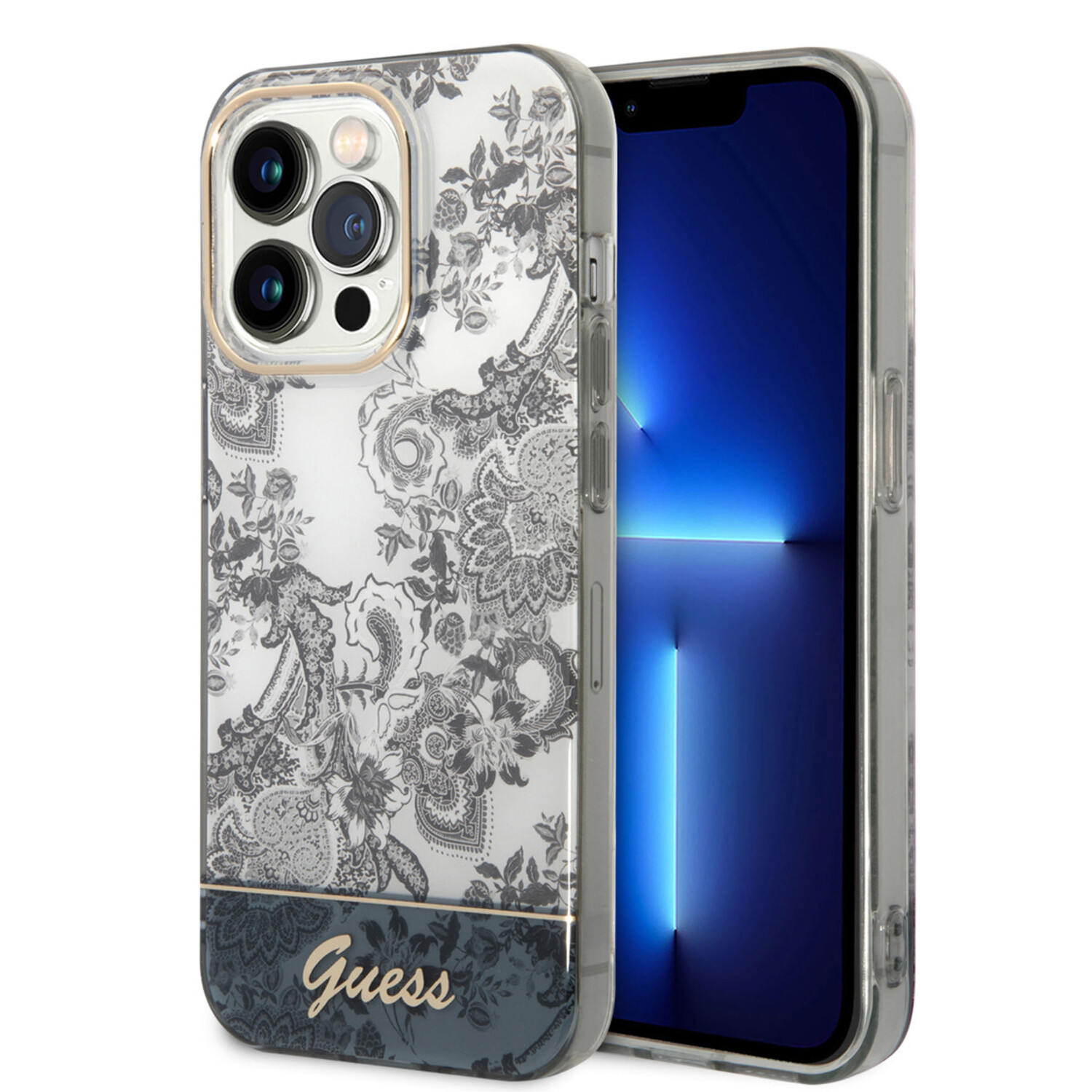 Guess Guess iPhone 14 Pro Hardcase Hülle - Porzellansammlung - Grau