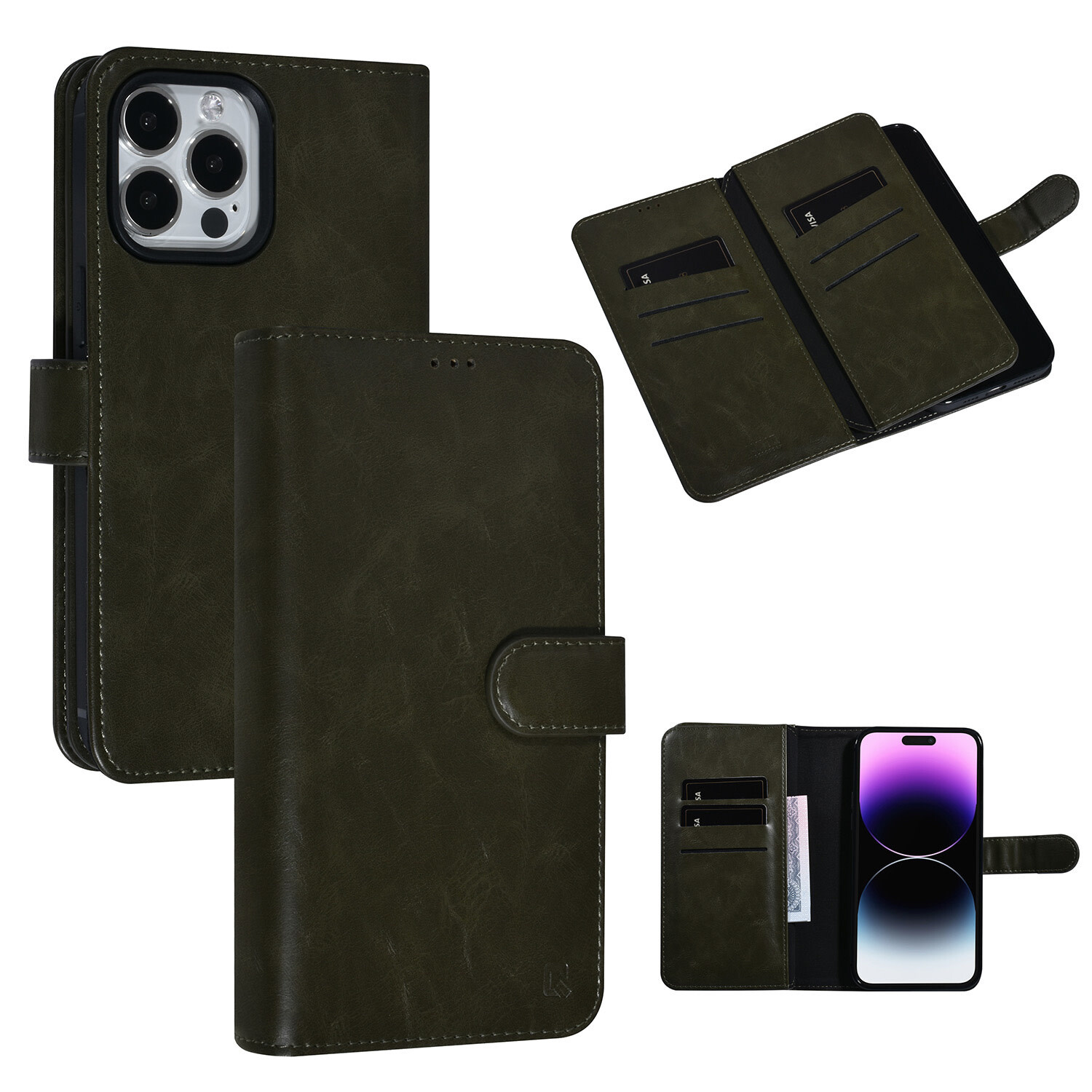 UNIQ Accessory UNIQ Accessory iPhone 14 Pro Max - Dunkelgrün Booktype Kartenhalter für 9 Karten - Magnetverschluss