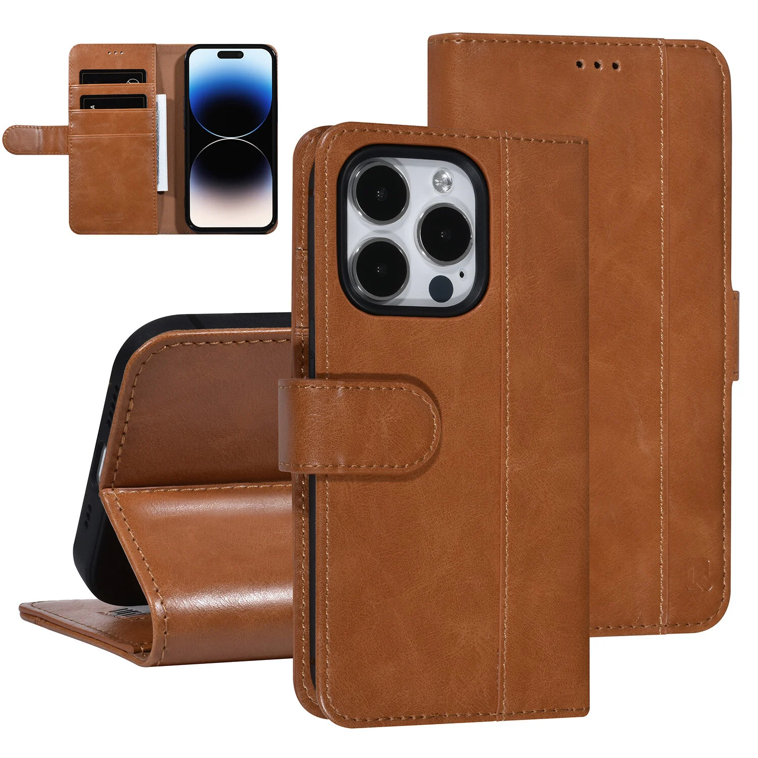 UNIQ Accessory UNIQ Accessory iPhone 14 Pro - Braun Booktype Kartenhalter für 3 Karten - Magnetverschluss
