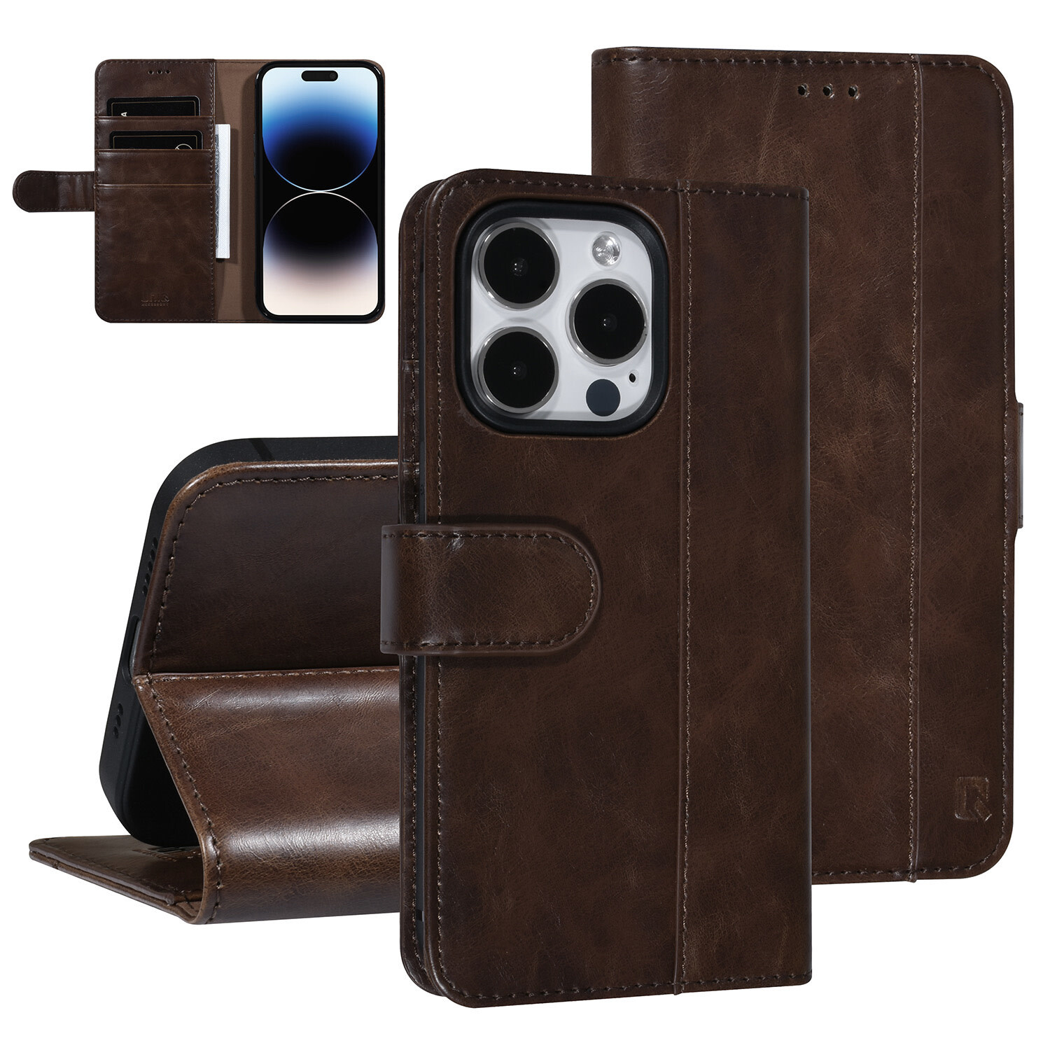 UNIQ Accessory UNIQ Accessory iPhone 14 Pro - Dunkelbraun Booktype Kartenhalter für 3 Karten - Magnetverschluss