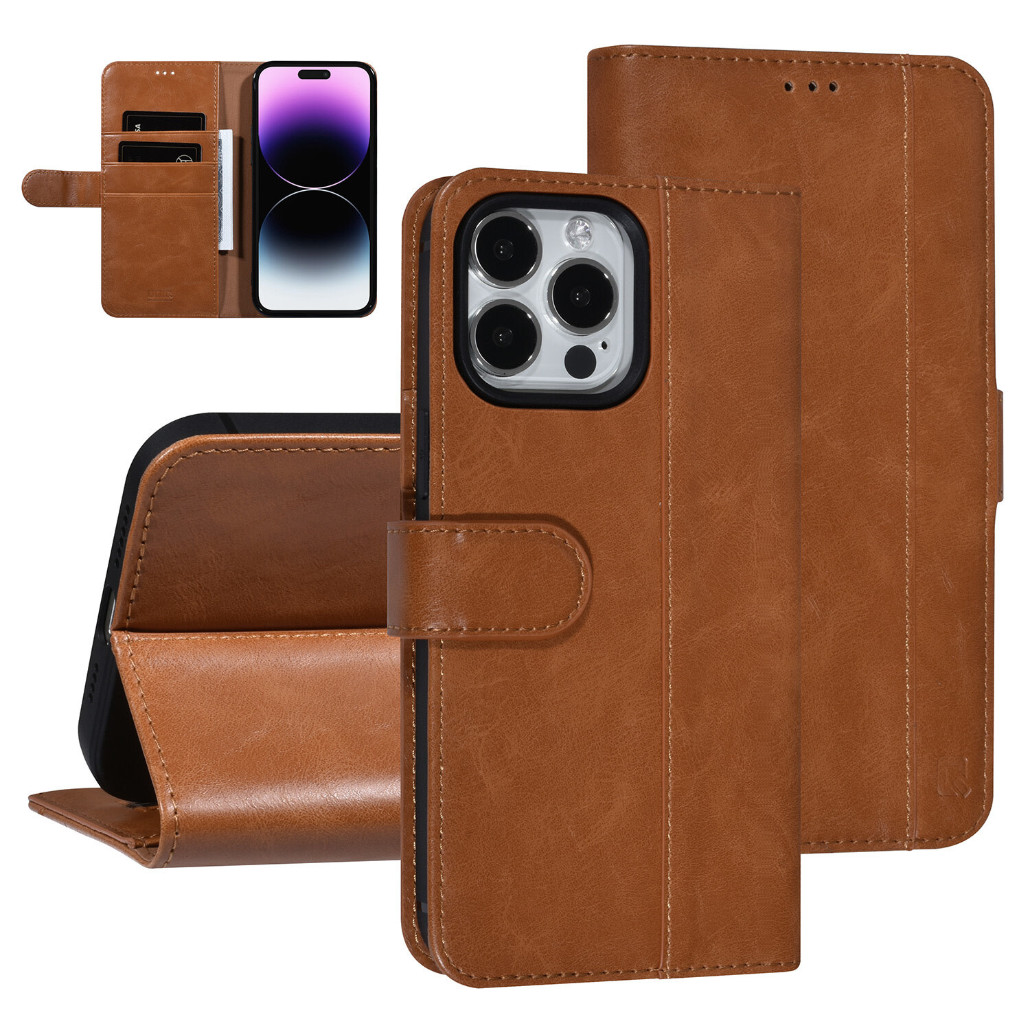 UNIQ Accessory UNIQ Accessory iPhone 14 Pro Max - Braun Booktype Kartenhalter für 3 Karten - Magnetverschluss