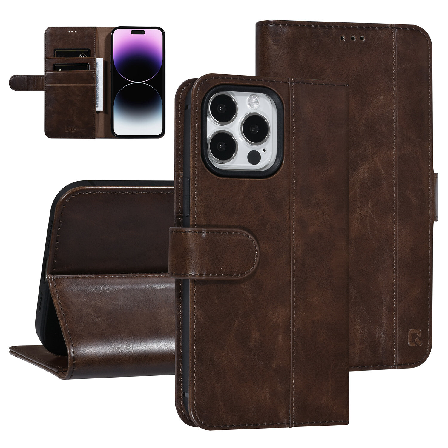 UNIQ Accessory UNIQ Accessory iPhone 14 Pro Max - Dunkelbraun Booktype Kartenhalter für 3 Karten - Magnetverschluss