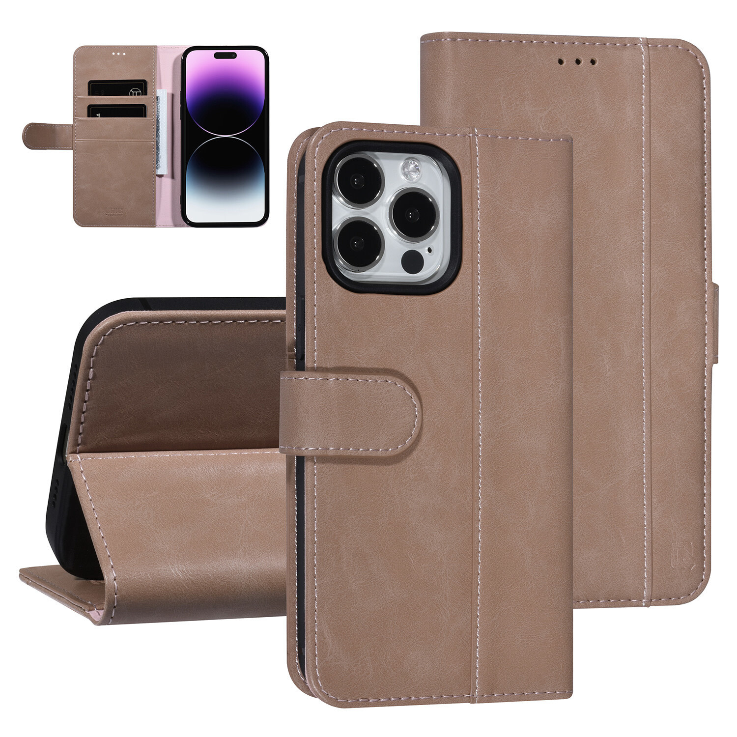 UNIQ Accessory UNIQ Accessory iPhone 14 Pro Max - Rosa Booktype Kartenhalter für 3 Karten - Magnetverschluss