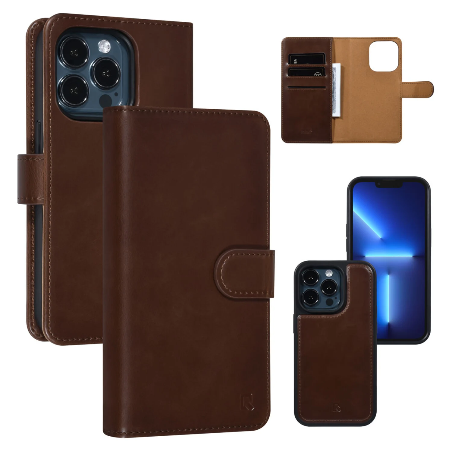 UNIQ Accessory UNIQ Accessory iPhone 13 Pro 2 in 1 Kartenhalter in Buchform und Rückseite - Braun