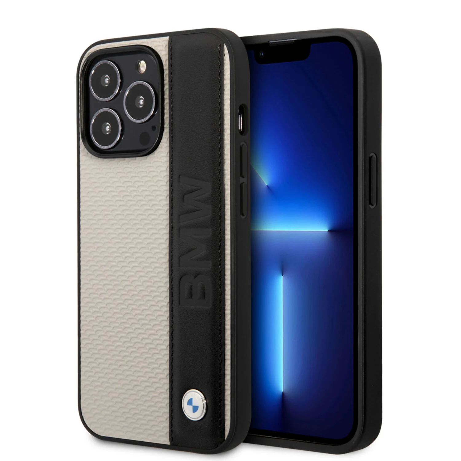 BMW BMW iPhone 14 Pro Hardcase-Rückseite - Textured &amp; Logo Stripe - Beige