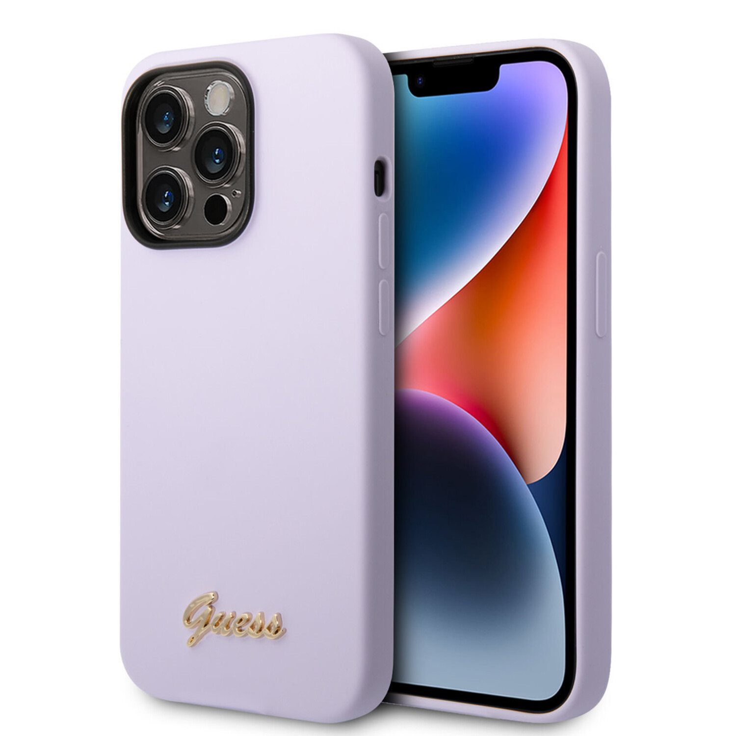 Guess Guess iPhone 14 Pro Silikonhülle - Metal logo - Lila