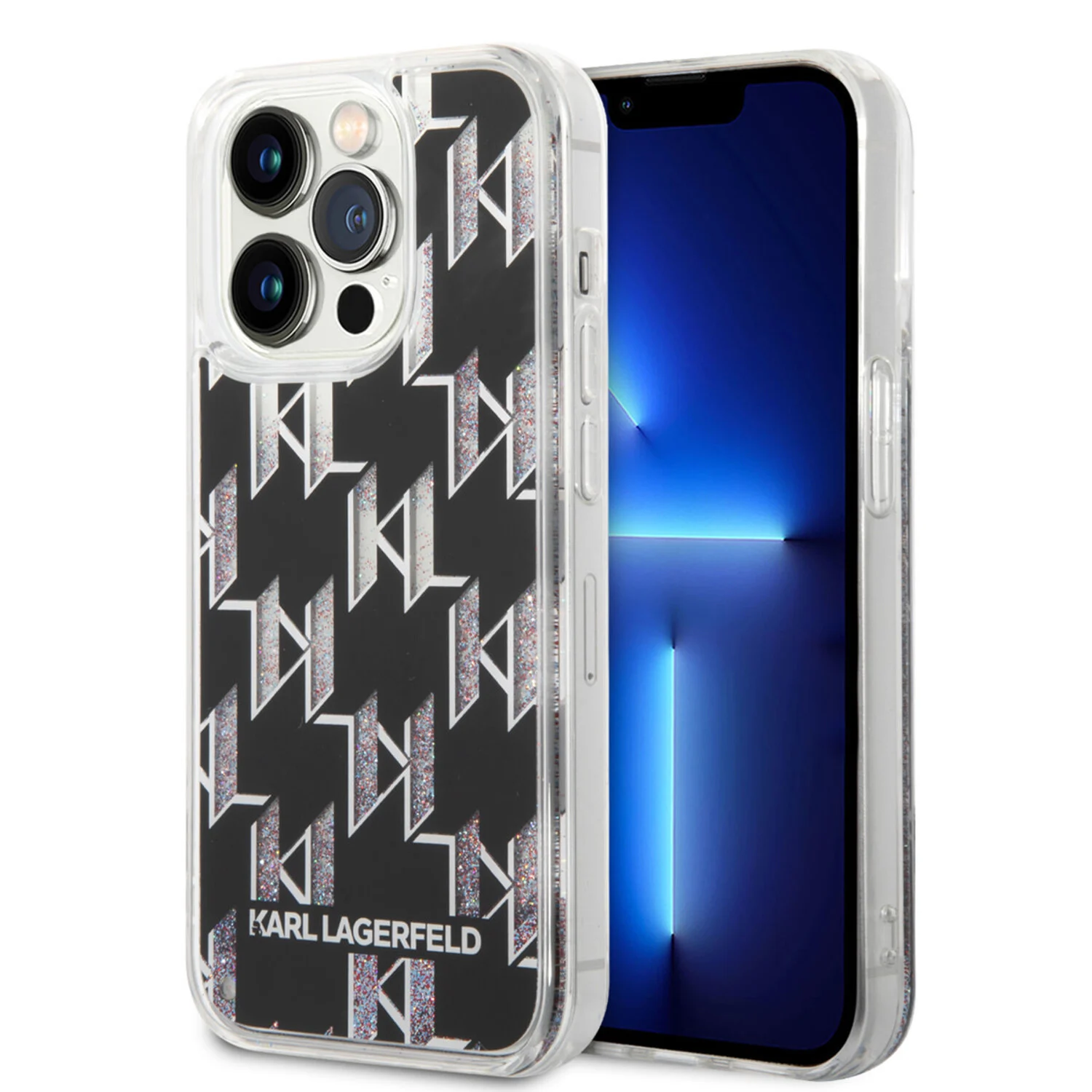 Karl Lagerfeld Karl Lagerfeld iPhone 14 Pro TPU Backcover Hülle - Liquid Glitter - Monogram - Schwarz