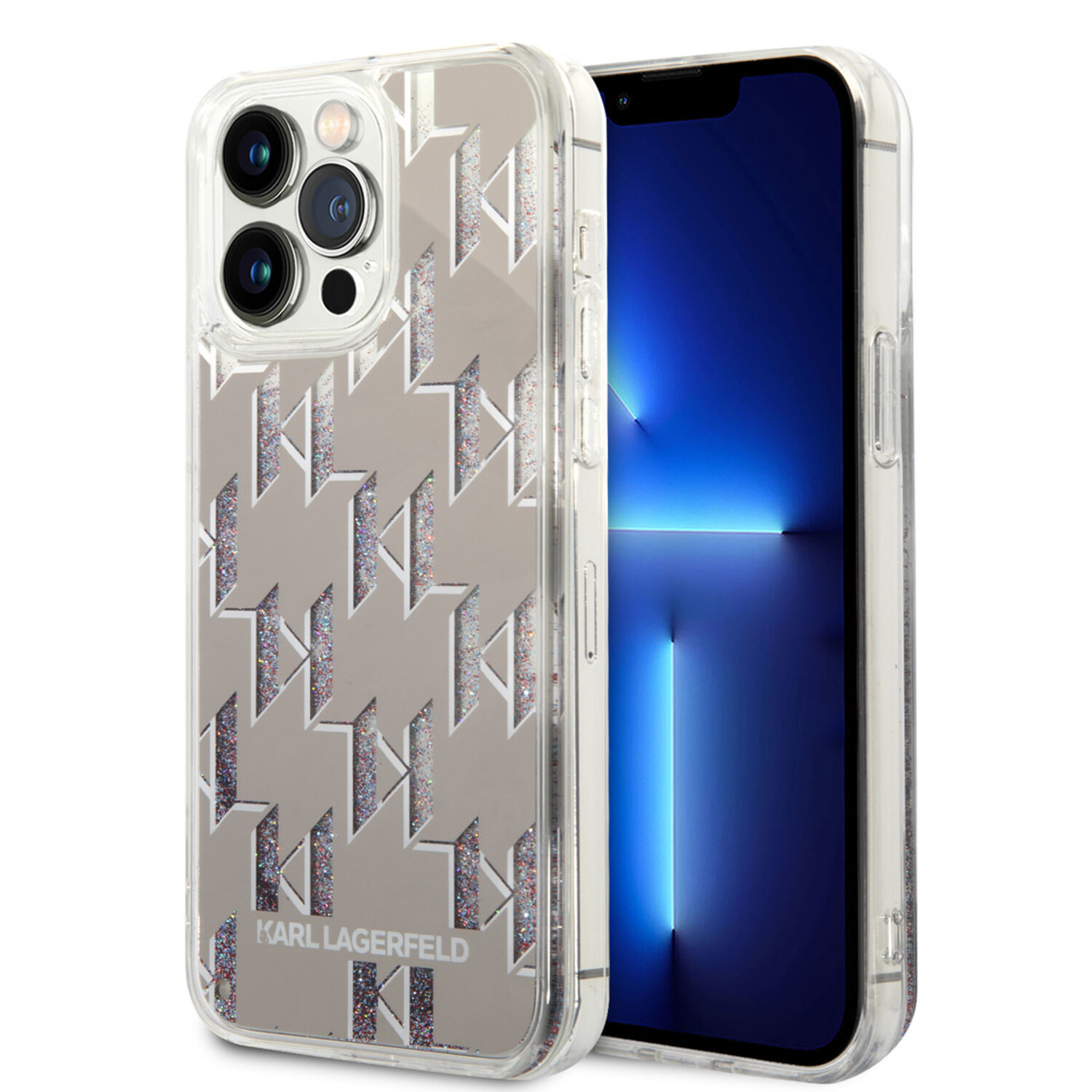 Karl Lagerfeld Karl Lagerfeld iPhone 14 Pro Max TPU Backcover Hülle - Liquid Glitter - Monogram - Silber