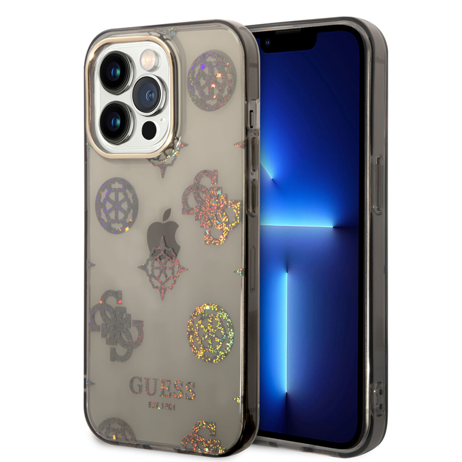 Guess Guess iPhone 14 Pro Hardcase-Rückseite - Peony Glitter - Schwarz