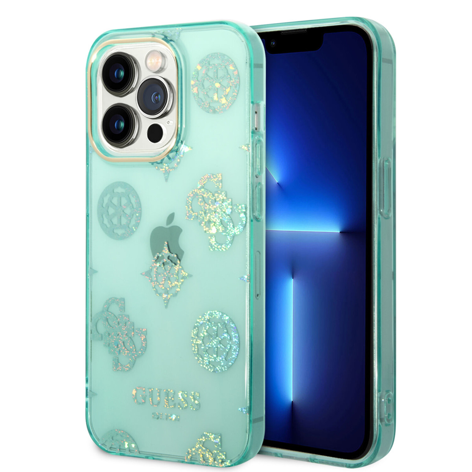 Guess Guess iPhone 14 Pro Hardcase-Rückseite - Peony Glitter - Turquoise