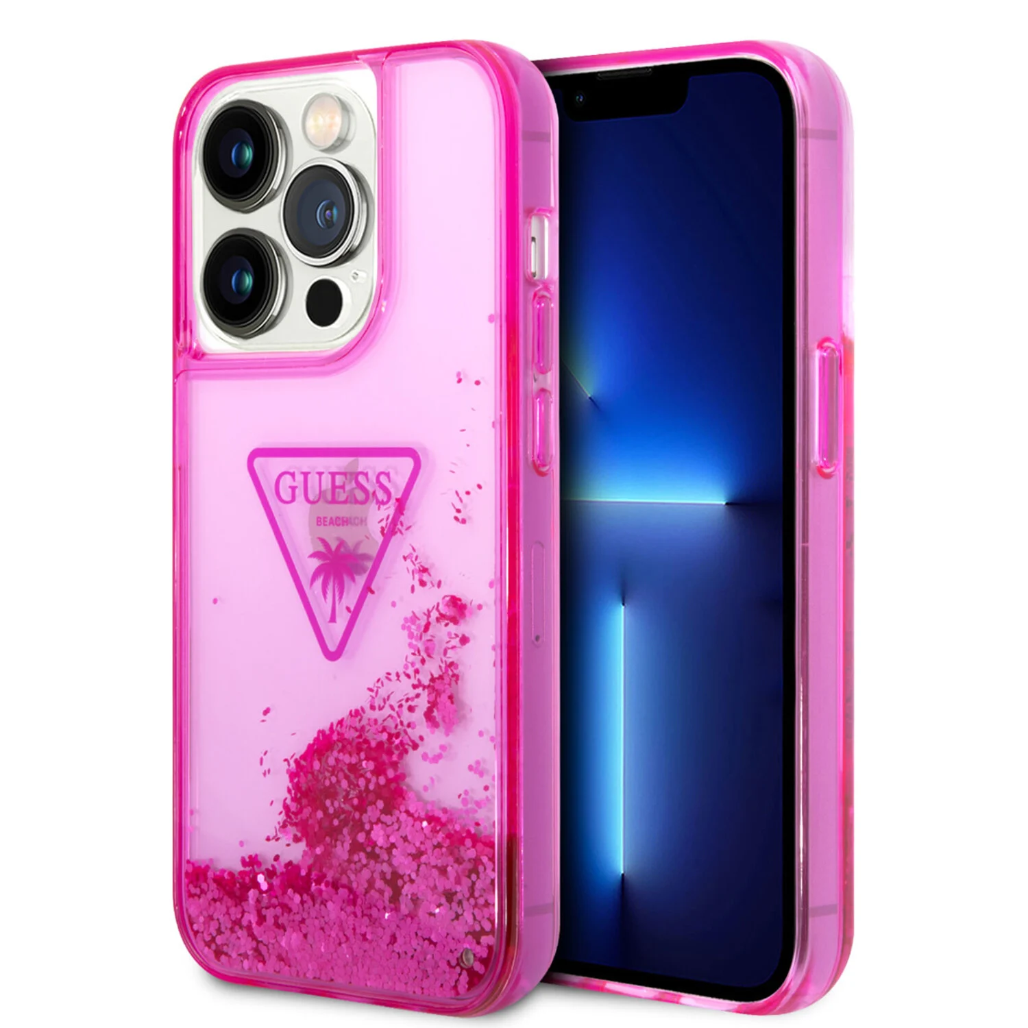 Guess Guess iPhone 14 Pro Hardcase-Rückseite - Liquid Glitter - Durchscheinend - Fuchsia