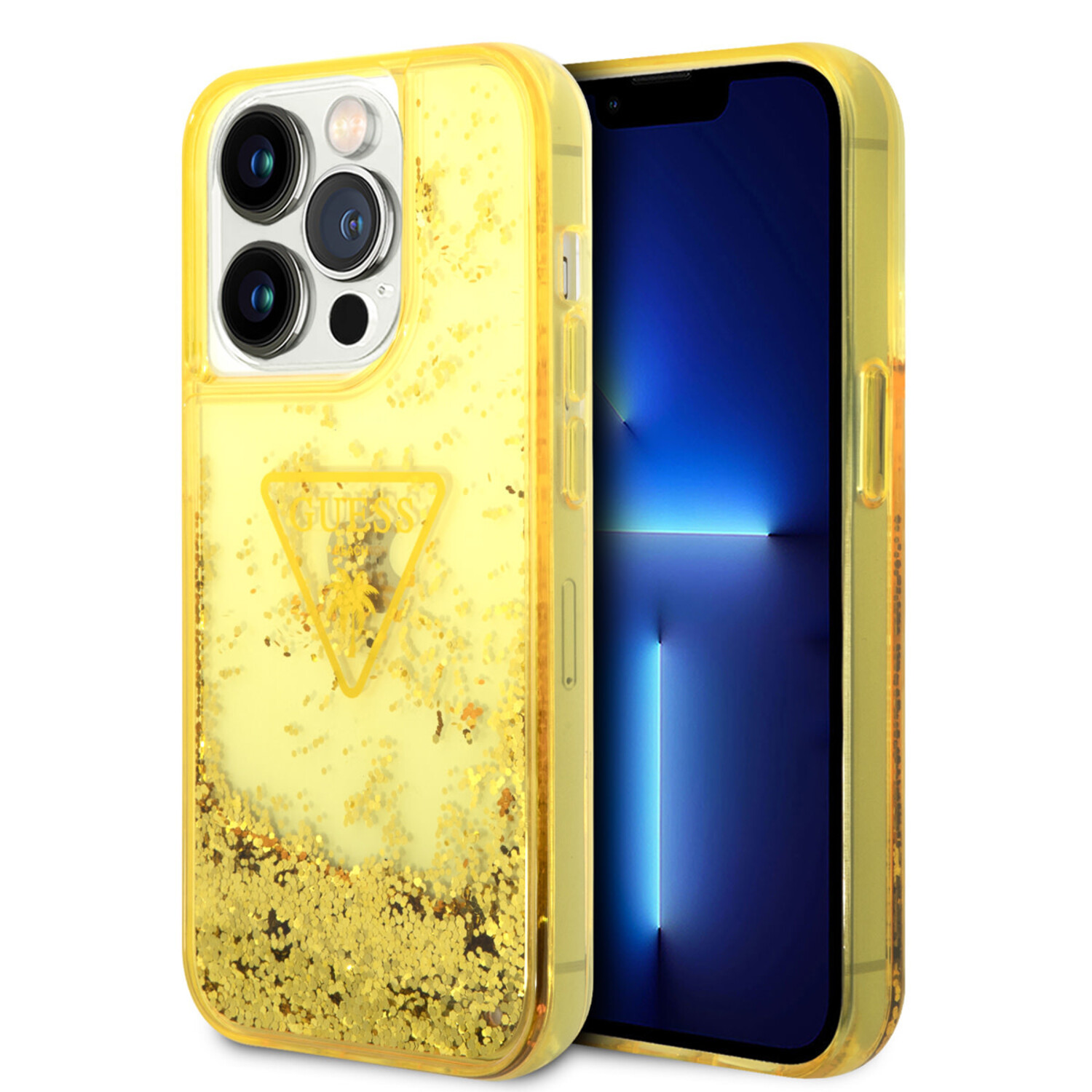 Guess Guess iPhone 14 Pro Hardcase-Rückseite - Liquid Glitter - Durchscheinend - Gelb