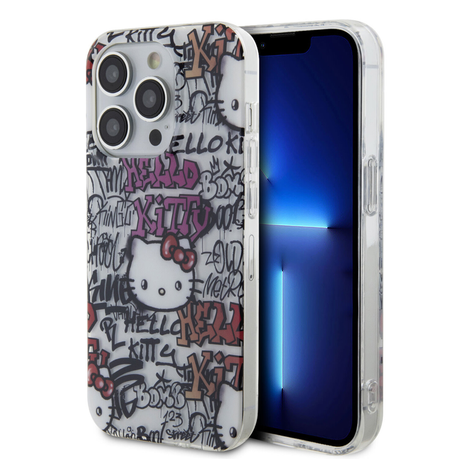 Hello Kitty Hello Kitty iPhone 14 Pro Silikonhülle - Graffiti Tags - Weiß