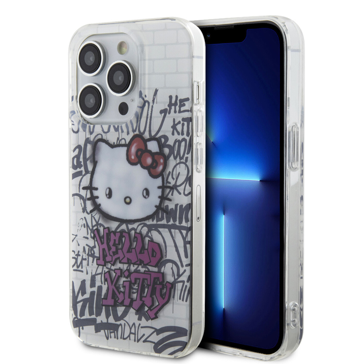 Hello Kitty Hello Kitty iPhone 14 Pro Max Silikonhülle - Graffiti Kitty on bricks - Weiß
