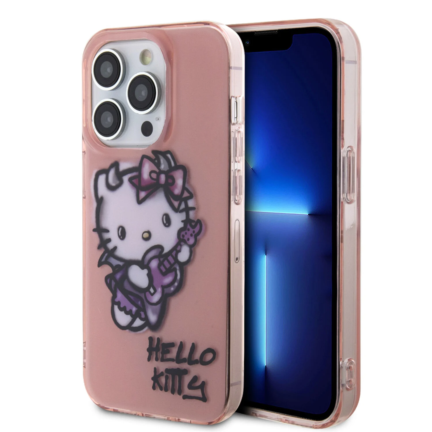 Hello Kitty Hello Kitty iPhone 14 Pro Max Silikonhülle - Graffiti Guitar - Rosa