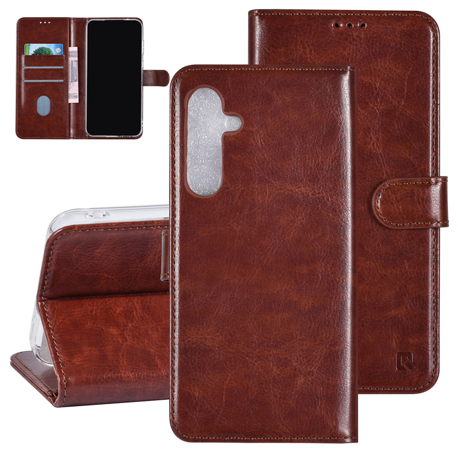 TUNIQ TUNIQ Galaxy A55 Book-Case hul  - Kartenhalter für 3 Karten - Magnetverschluss - Hanger - Braun