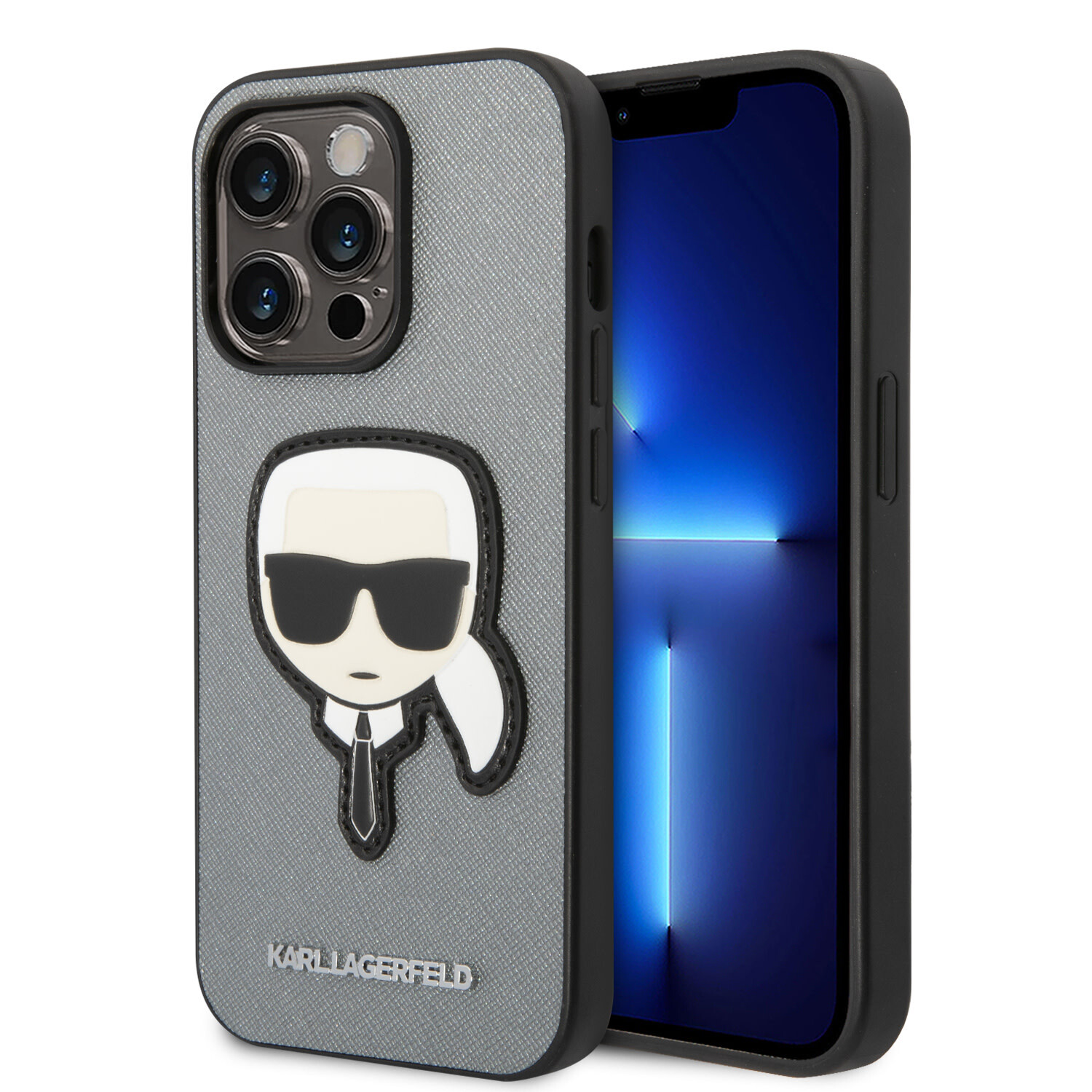 Karl Lagerfeld Karl Lagerfeld iPhone 14 Pro Back-Cover hul - Karl Head Patch - Silber