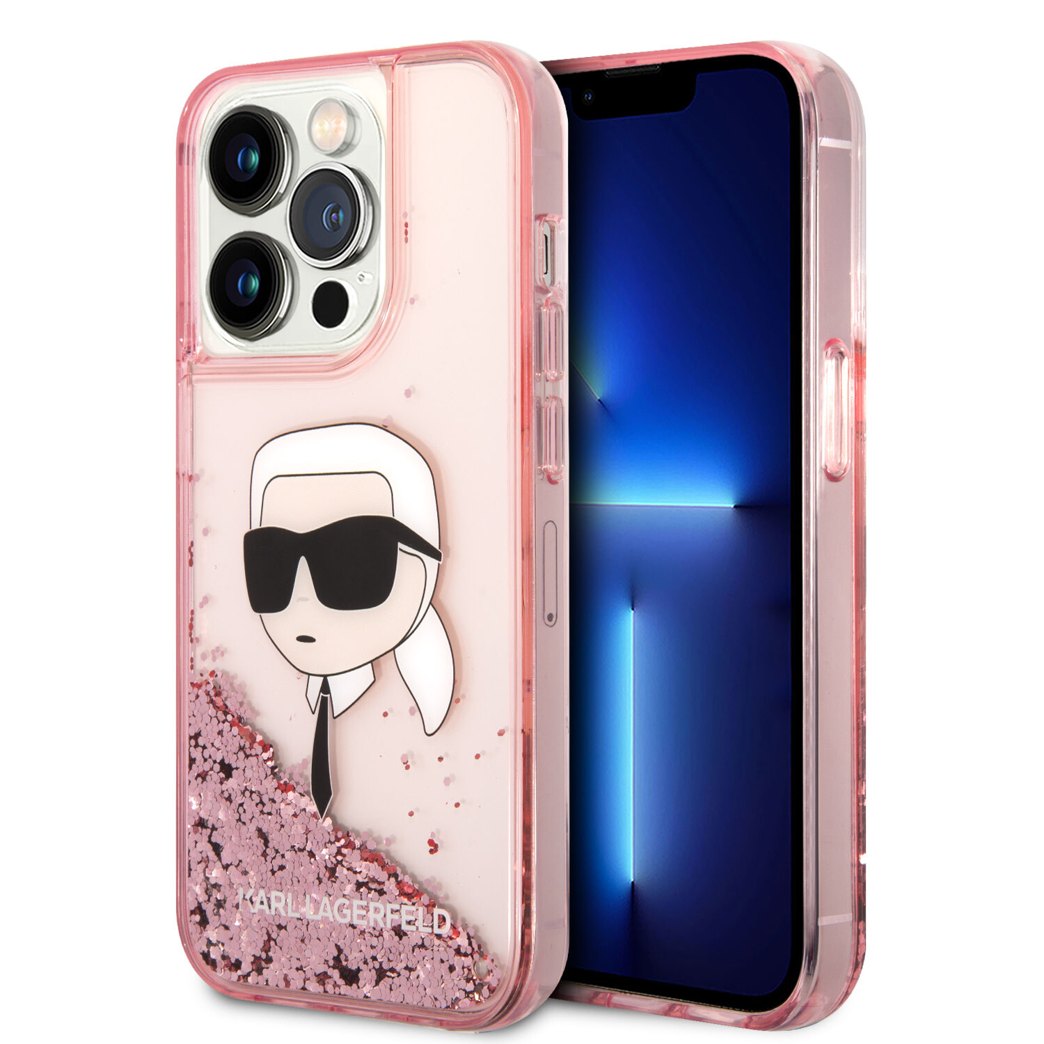 Karl Lagerfeld Karl Lagerfeld iPhone 14 Pro Back-Cover hul - Glitter - Karl Head - Rosa