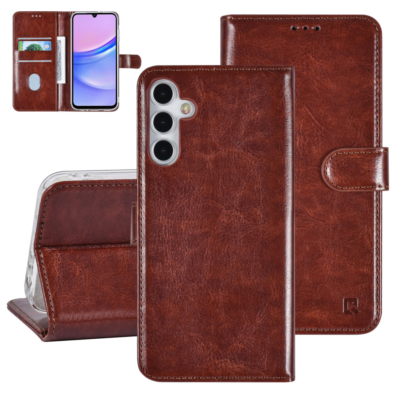 TUNIQ TUNIQ Galaxy A15 5G Book-Case hul - Kartenhalter für 3 Karten - Magnetverschluss - Aufhänger - Braun