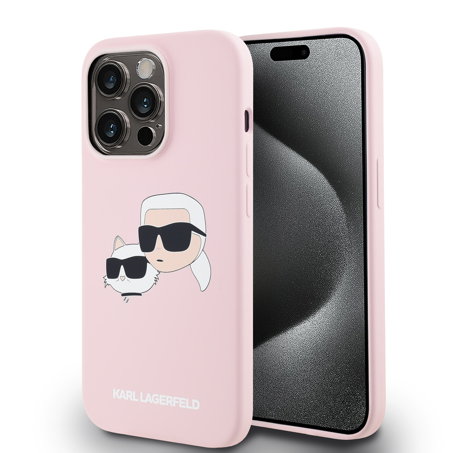 Karl Lagerfeld Karl Lagerfeld iPhone 14 Pro Back-Cover hul - Magsafe - double heads print - Rosa