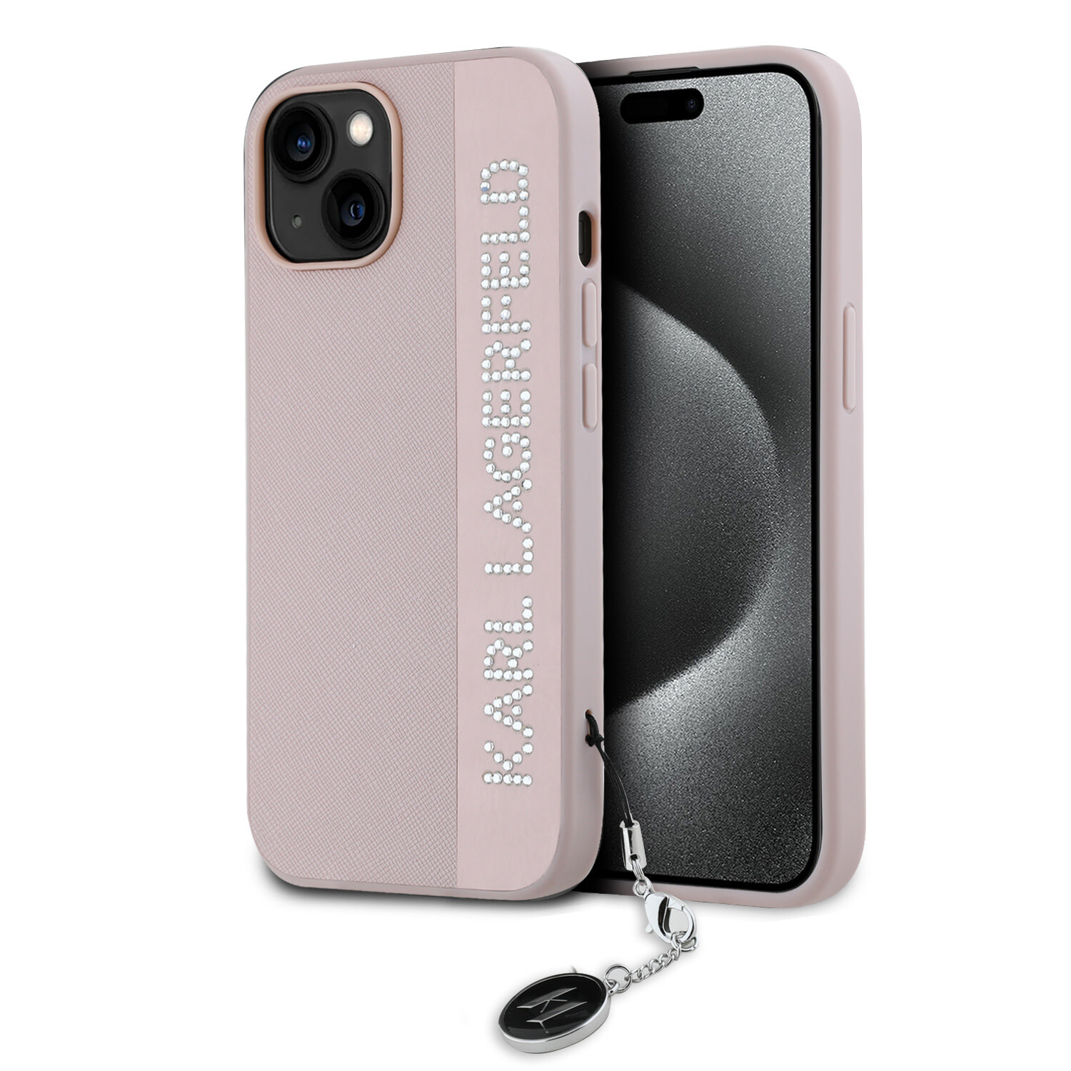 Karl Lagerfeld Karl Lagerfeld iPhone 14 Pro Max Back-Cover hul - Saffiano rhinestones and charm - Rosa