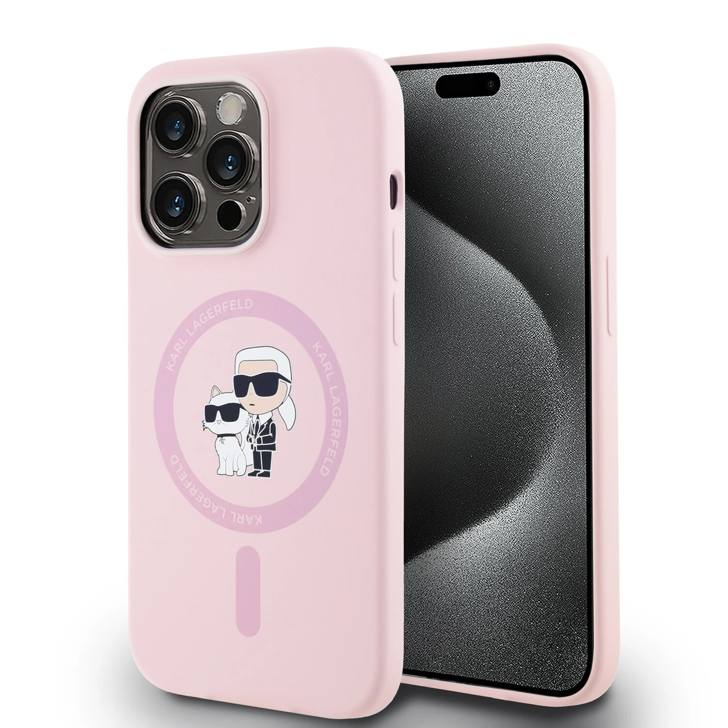 Karl Lagerfeld Karl Lagerfeld iPhone 14 Pro Max Back-Cover hul - Magsafe silicone KC Heads Ring - Rosa