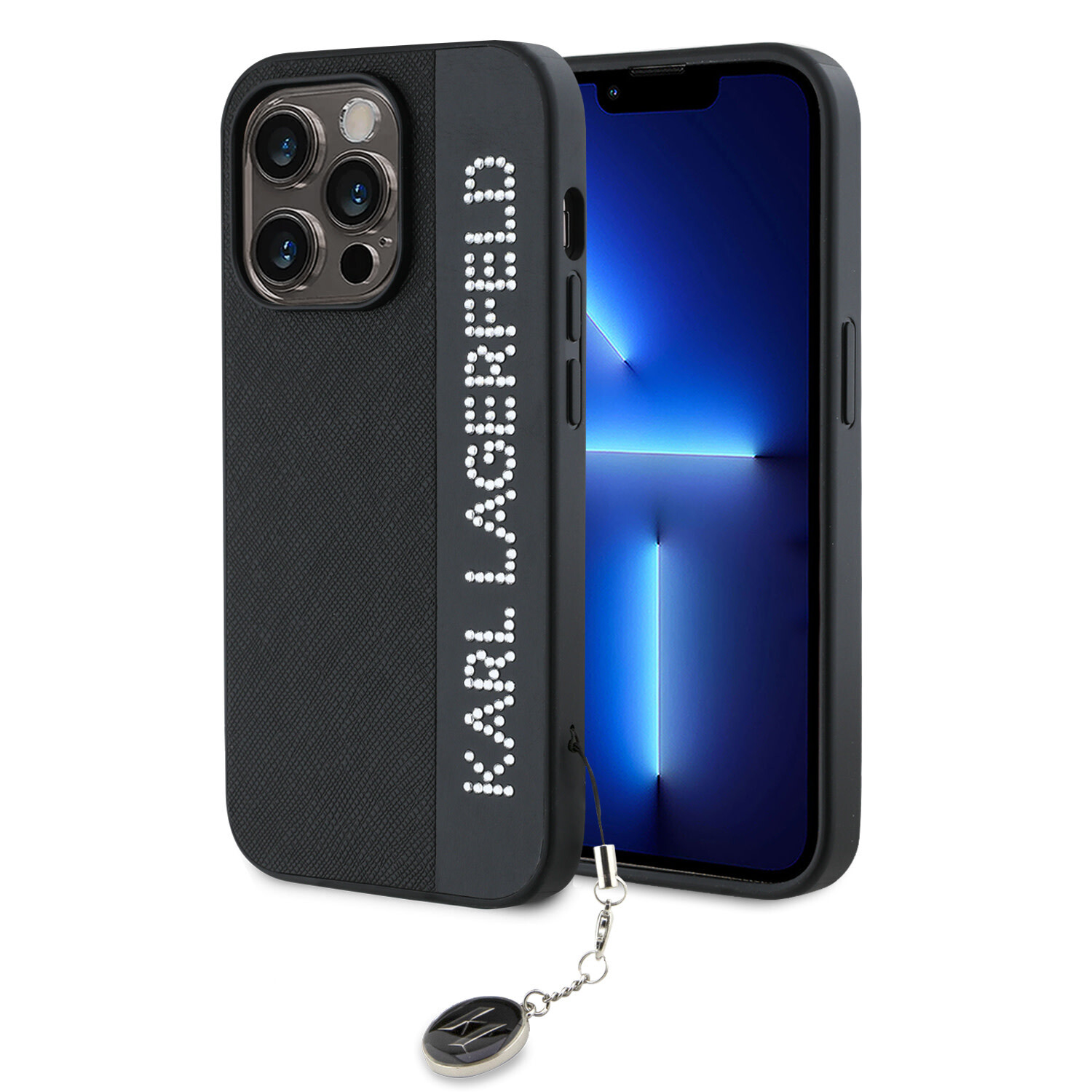 Karl Lagerfeld Karl Lagerfeld iPhone 14 Pro Back-Cover hul - Saffiano Rhinestones and Charm - Schwarz