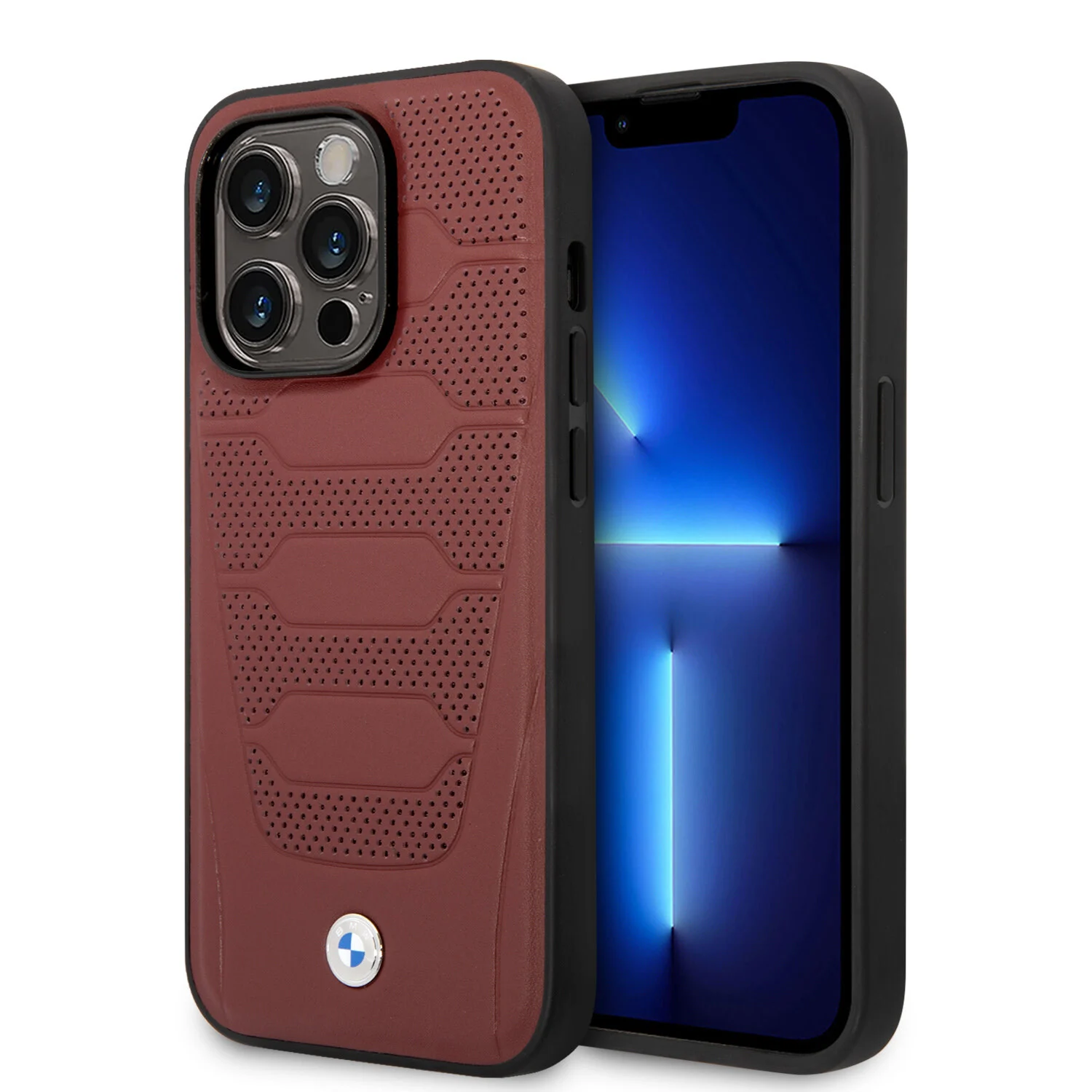 BMW BMW iPhone 14 Pro Back-Cover hul - Red Leather Signature - Perforated Seats Design - Rot