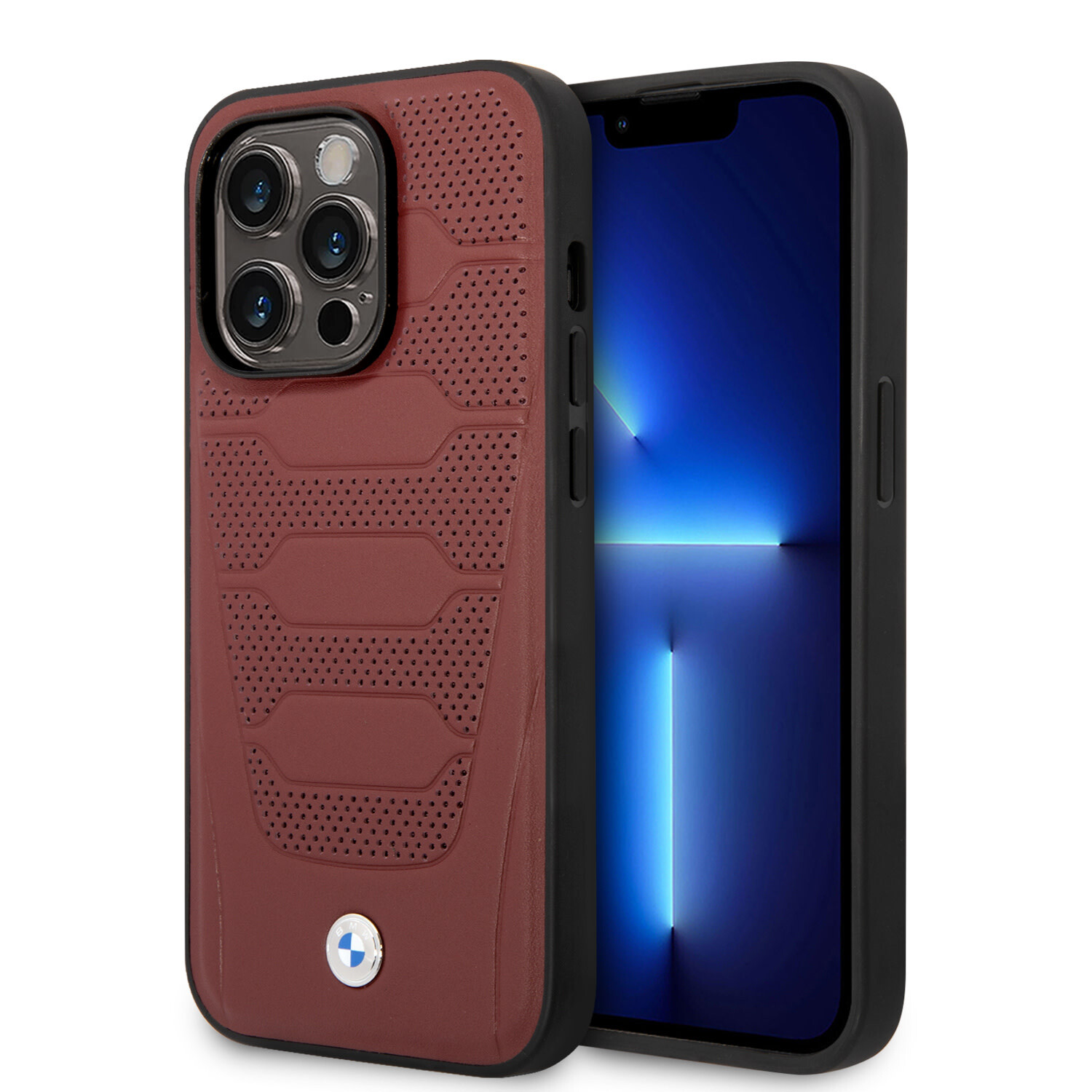BMW BMW iPhone 14 Pro Max Back-Cover hul - Red Leather Signature - Perforated Seats Design - Rot
