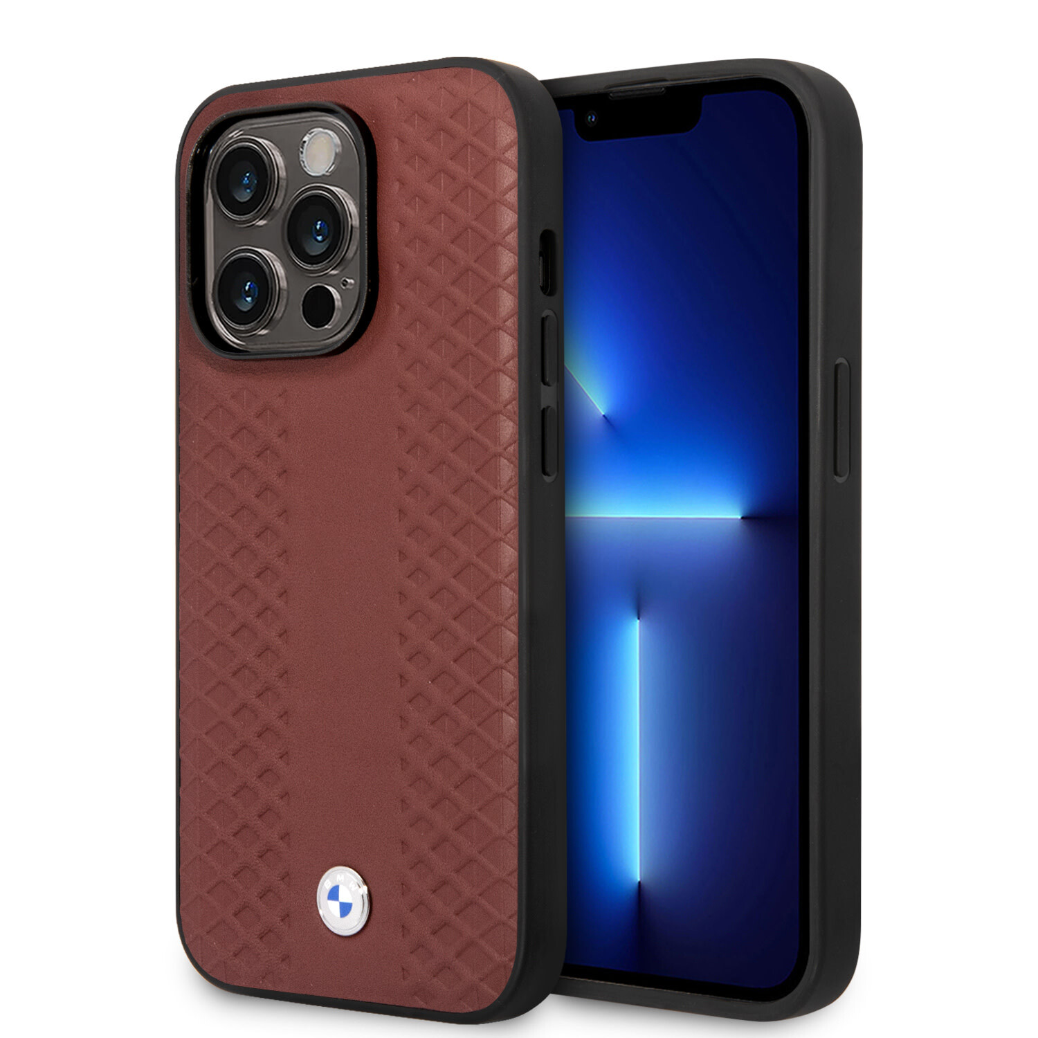 BMW BMW iPhone 14 Pro Max Back-Cover hul - Red Leather Signature - Diamond Hot Stamp Pattern - Burgundy