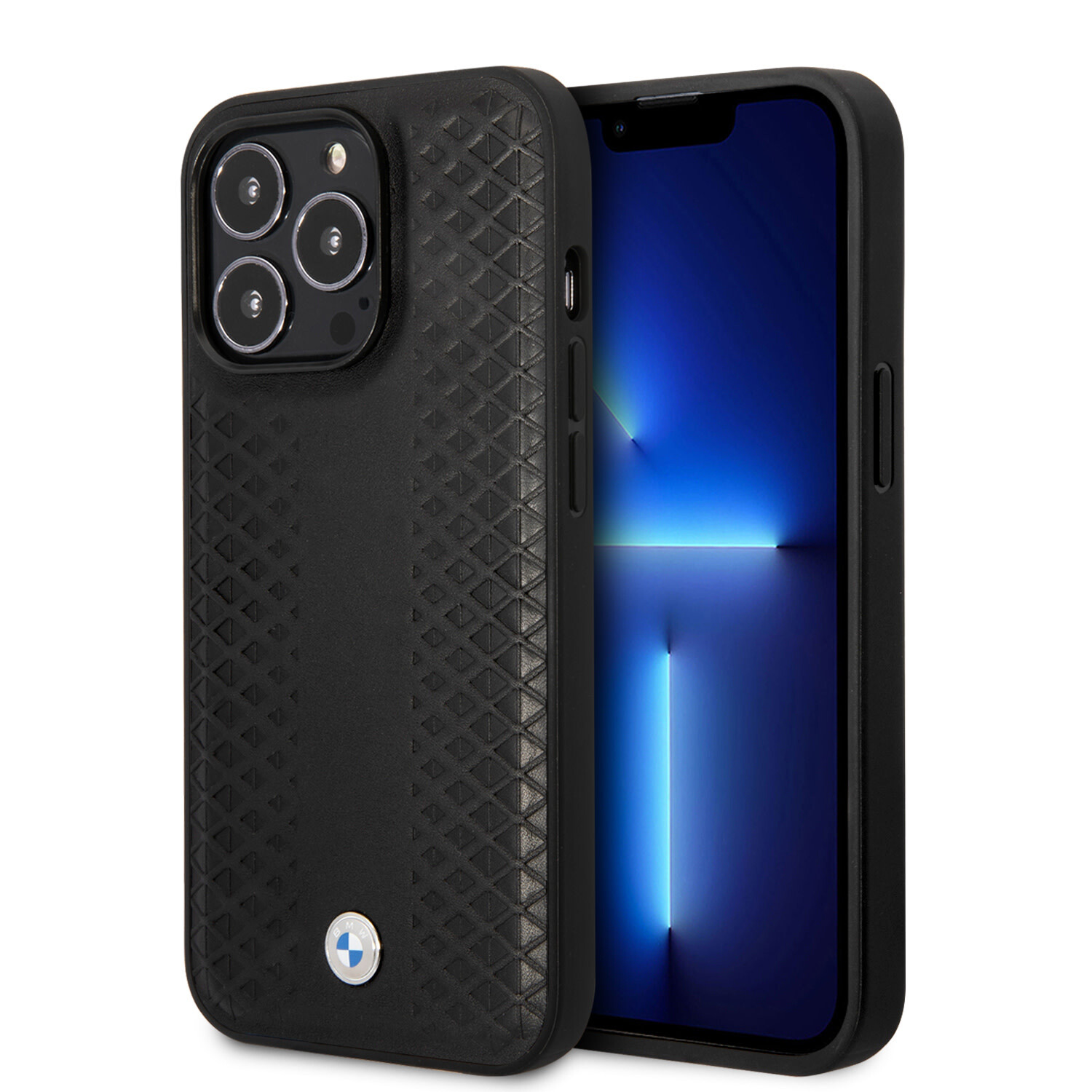 BMW BMW iPhone 14 Pro Max Back-Cover hul - Red Leather Signature - Diamond Hot Stamp Pattern - Schwarz