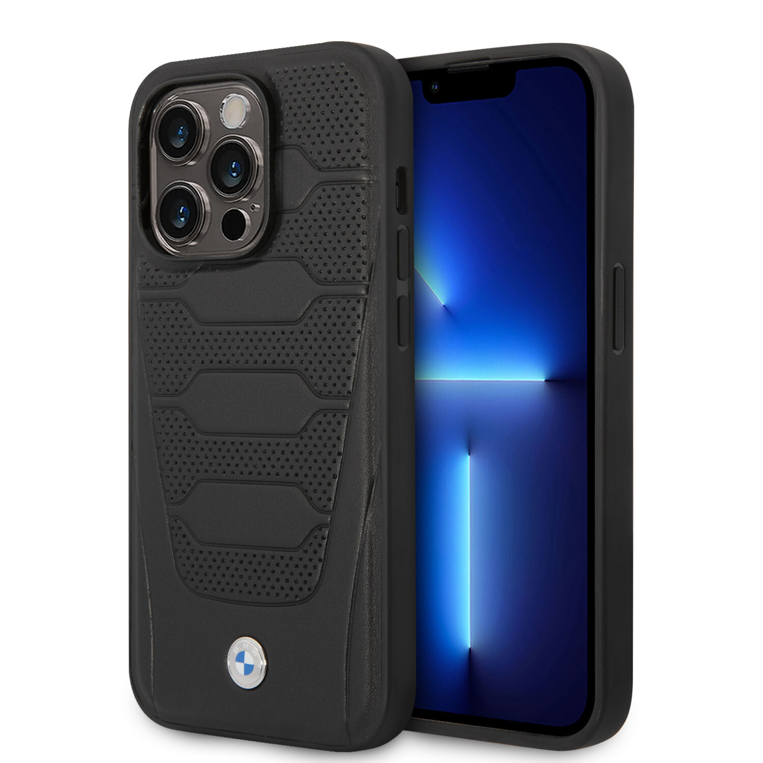 BMW BMW iPhone 14 Pro Back-Cover hul - Red Leather Signature - Perforated Seats Design - Schwarz