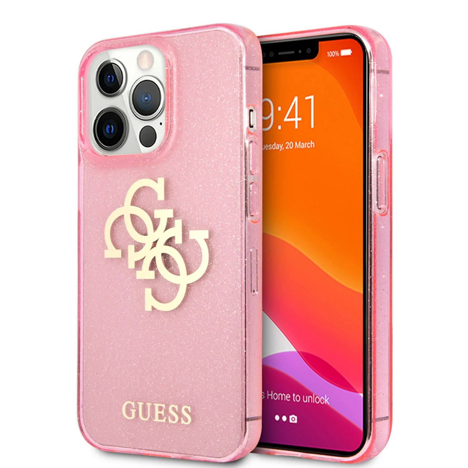 Guess Guess iPhone 13 Pro Back-Cover hul - Glitter big gold 4G - Rosa