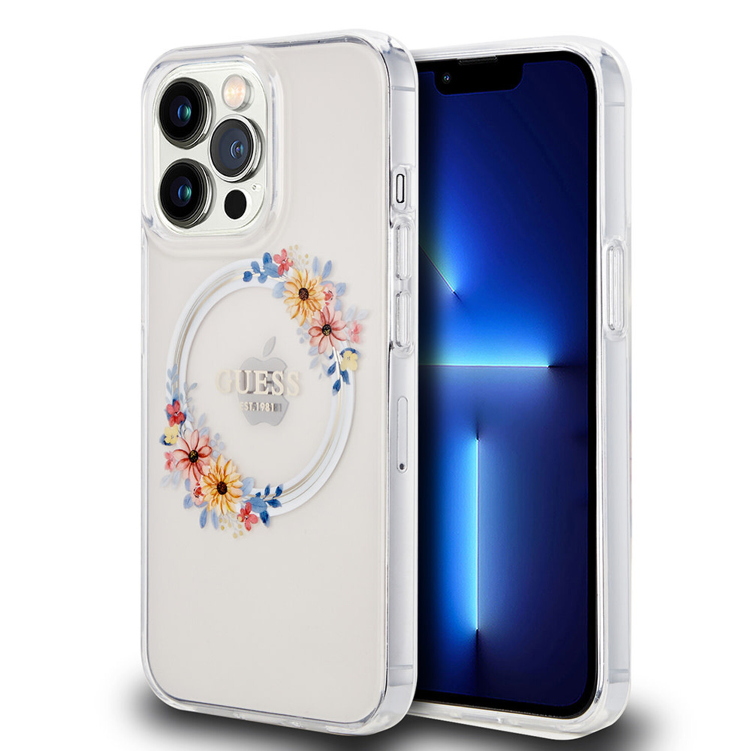 Guess Guess iPhone 13 Pro Back-Cover hul - Magsafe IML flowers - Transparent