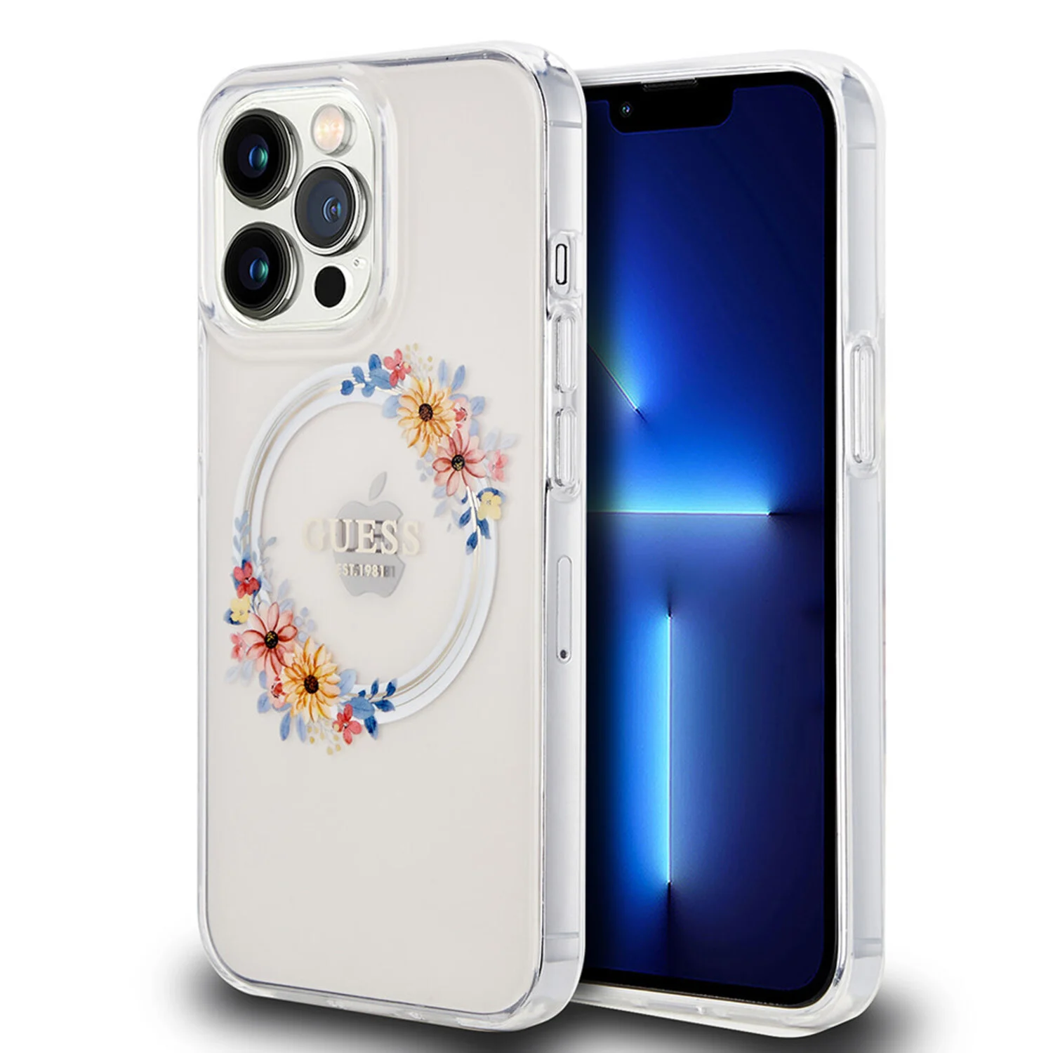 Guess Guess iPhone 13 Pro Back-Cover hul - Magsafe IML flowers - Transparent