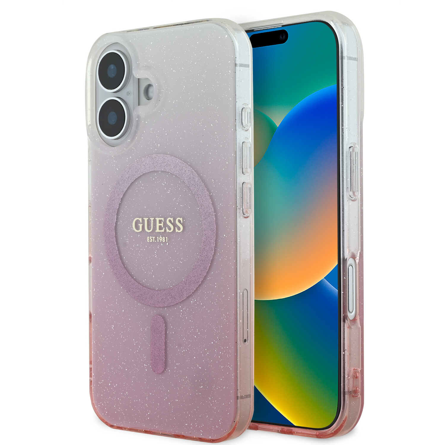 Guess Guess iPhone 16 Back-Cover hul - Magsafe IML glitter gradient - Rosa